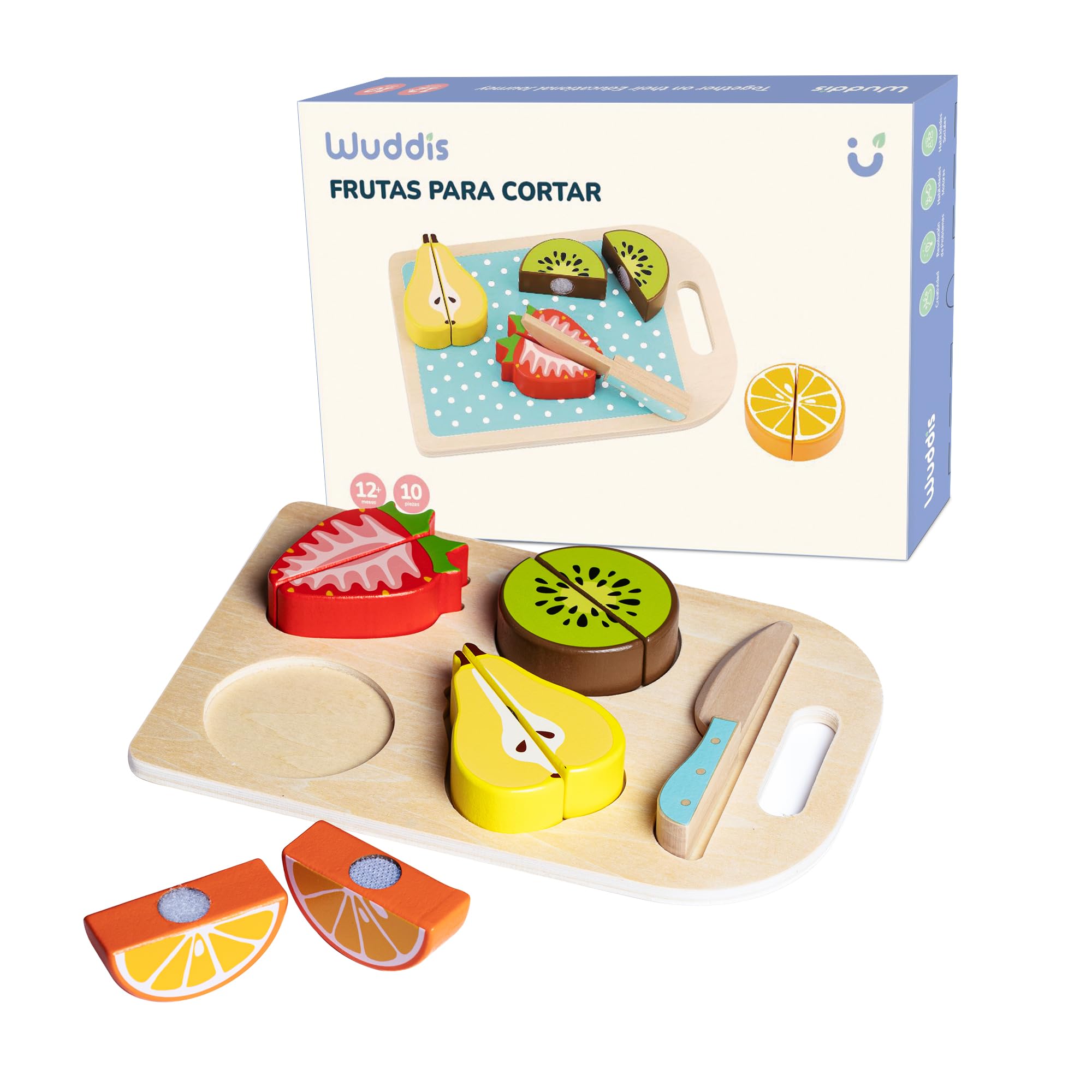 Cortador Frutas y Verduras Juguete Madera Montessori - Juguetes Montessori 1 años, 10 Piezas, Frutas con Velcro, Certificada FSC, Pintura Ecológica Base Agua, Seguros y Ecológicos