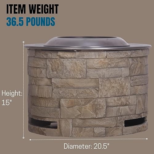 Miniatura 6 de Jaxenor Fogata redonda de leña para exteriores de 20.5 pulgadas con base TerraFab, grandes hogueras sin humo para patio exterior, combustible con