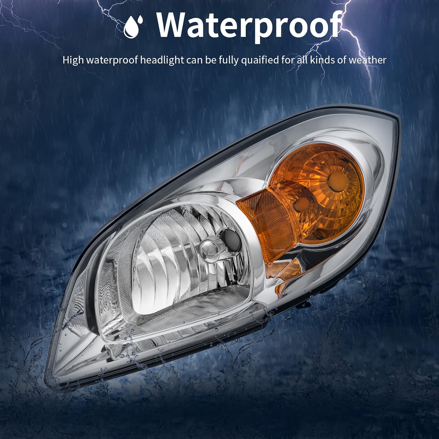 AUTOSAVER88 Headlight Assembly Compatible with 2005-2010 Chevy Cobalt/ 2005-2006 Pursuit/ 2007-2009 Pontiac G5 Chrome Housing Amber Reflector Clear Lens