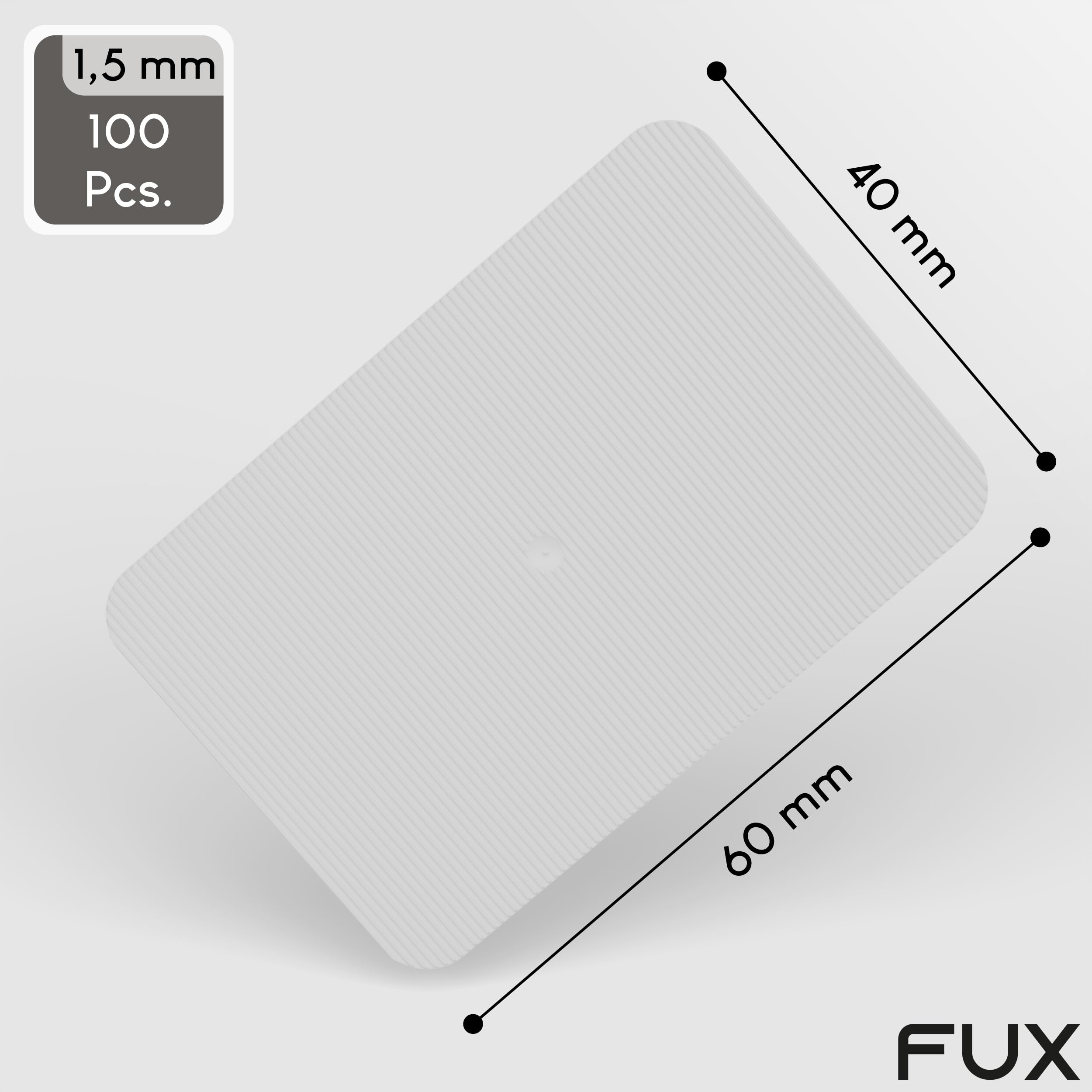 FUX 100 Pcs. cales de vitrage en plastique 60 x 40 x 1,5mm entretoises cale fenetre, cale meuble plaque, cales lambourdes menuiserie carrelage (épaisseur: 1,5mm)