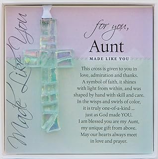 Handmade in USA Clear Glass Cross with Sentiment - Gift For Aunt From Niece/Nephew for Christmas, Mother's Day, Aunt's Birthday - Religious Gift for Aunt