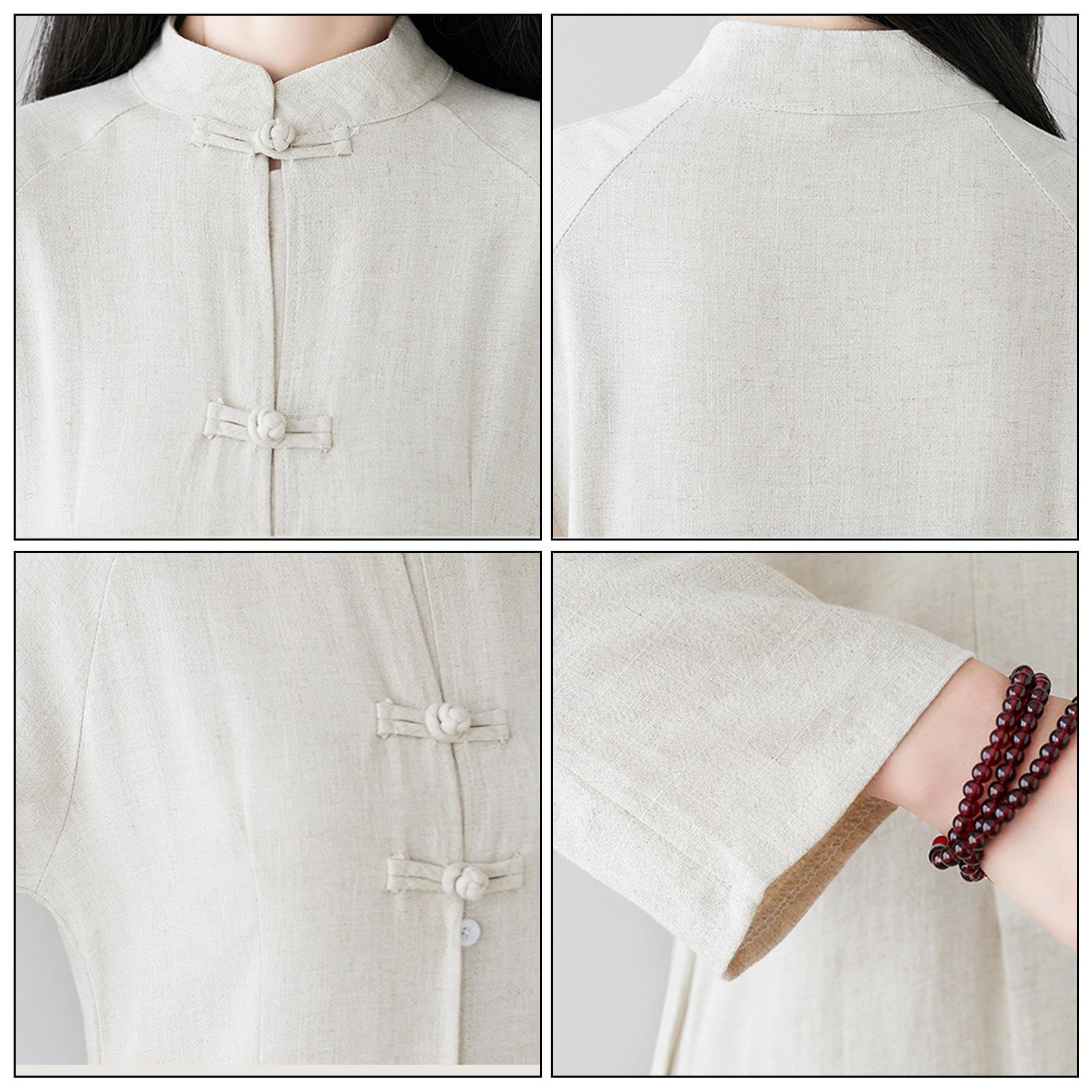 Tai-Chi-Anzug für Damen, Traditionelle Chinesische Zen-Meditationsuniform, Baumwolle und Leinen, Lange Ärmel, Kung Fu für Kampfsport, Qigong,Beige-XXL