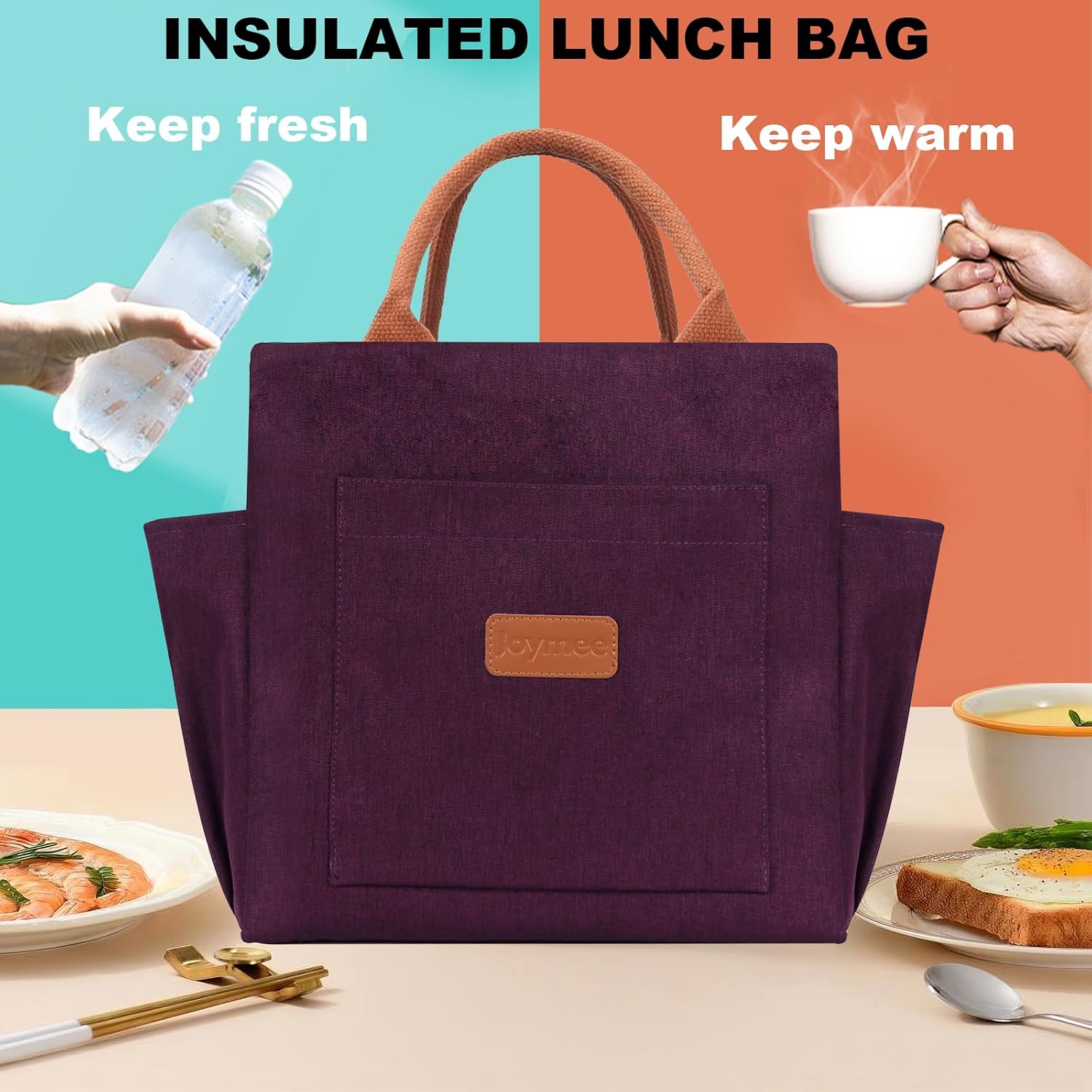 Joymee Insulated Lunch Bag For Women Reusable Leakproof - Dark Purple image 2