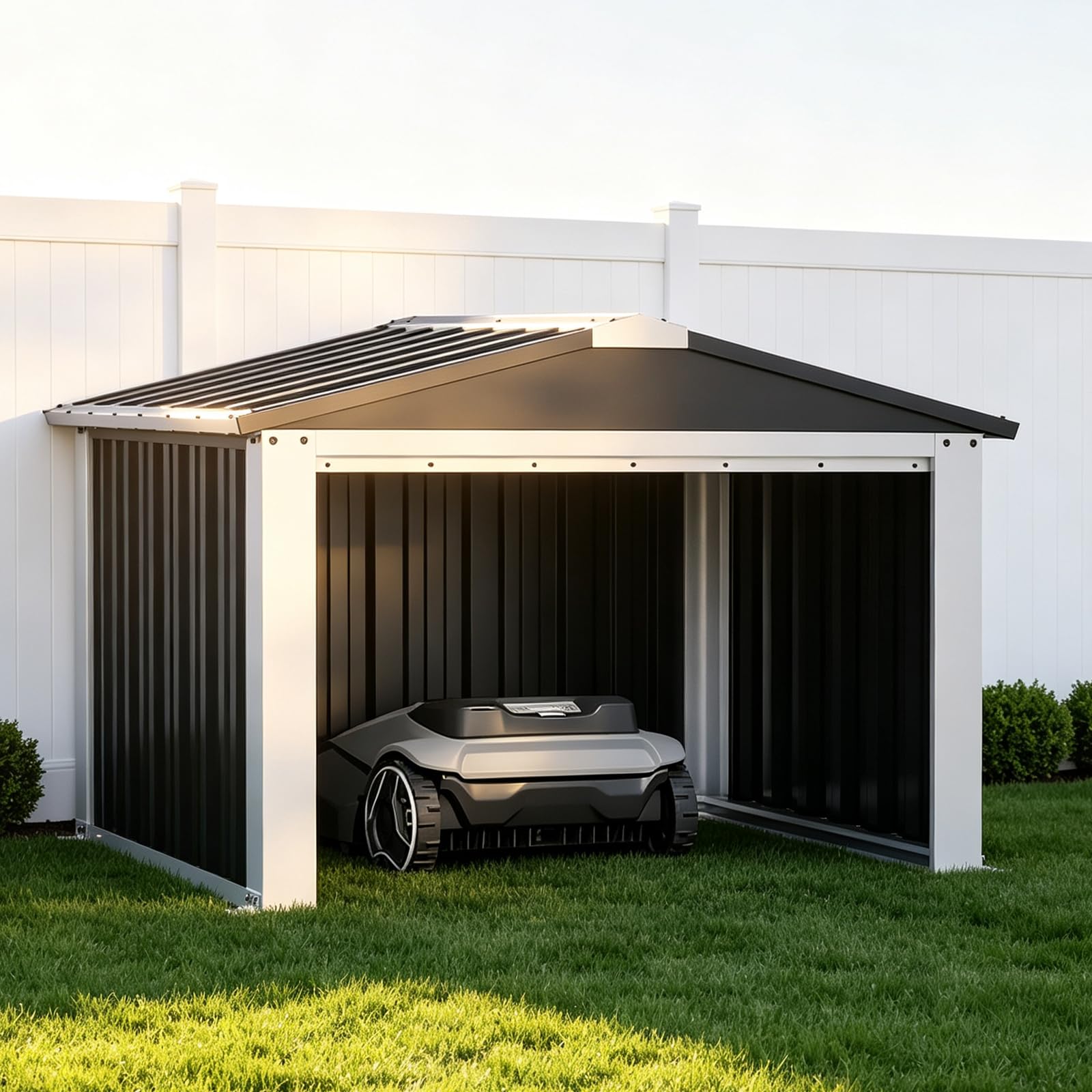Metall Mähroboter Garage mit Satteldach, W88 × D91 × H61 cm