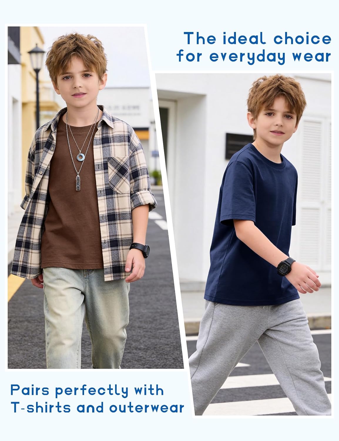 PEHMEA Boys' T-Shirt Short-Sleeve Round Neck for Solid Color Boys Cotton Shirt Kids'Summer Tops