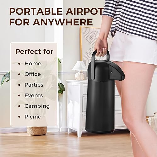 Miniatura 16 de Jarra de café para mantener el calor – Dispensador de café Airpot de 102 onzas / 3 L con bomba – Termo de café grande para bebidas calientes, té