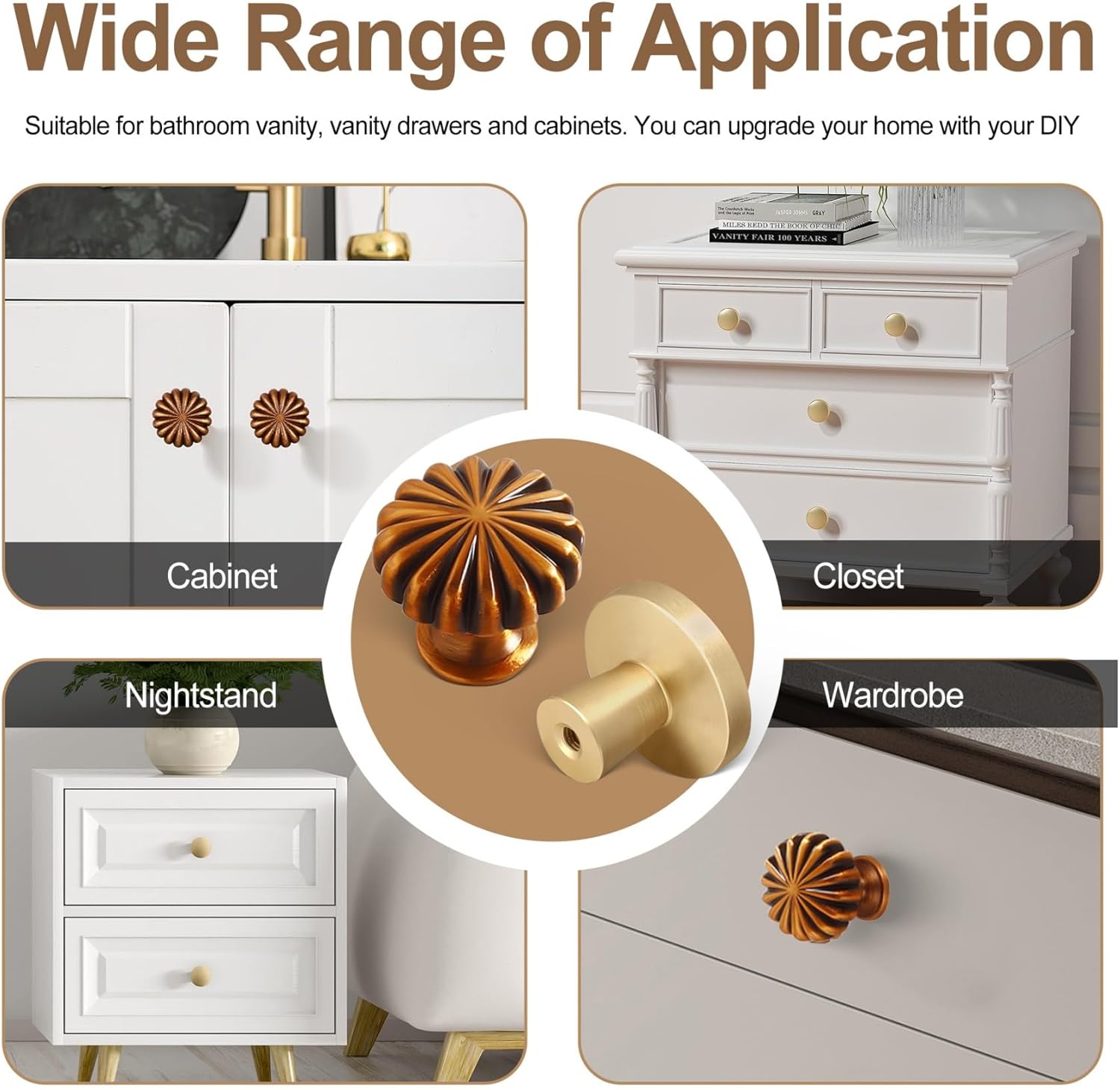 New 6 Pack Antique Brass Cabinet Knobs， Decorative Round Drawer Knobs, Cabinet Hardware for Kitchen Cabinets, Bathroom Vanity, Dresser and Furniture Drawers(Coffee)