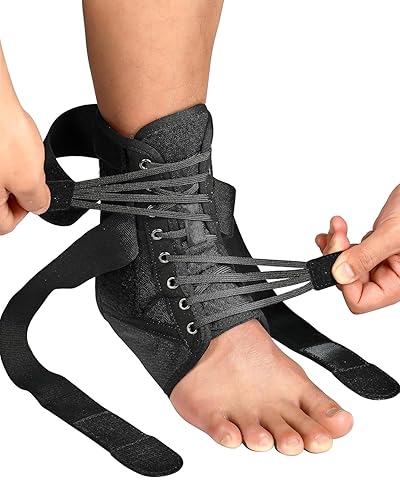Tobillera rápida con cordones para mujeres y hombres con férulas laterales extraíbles, soporte de tobillo ajustable para recuperación de lesiones de