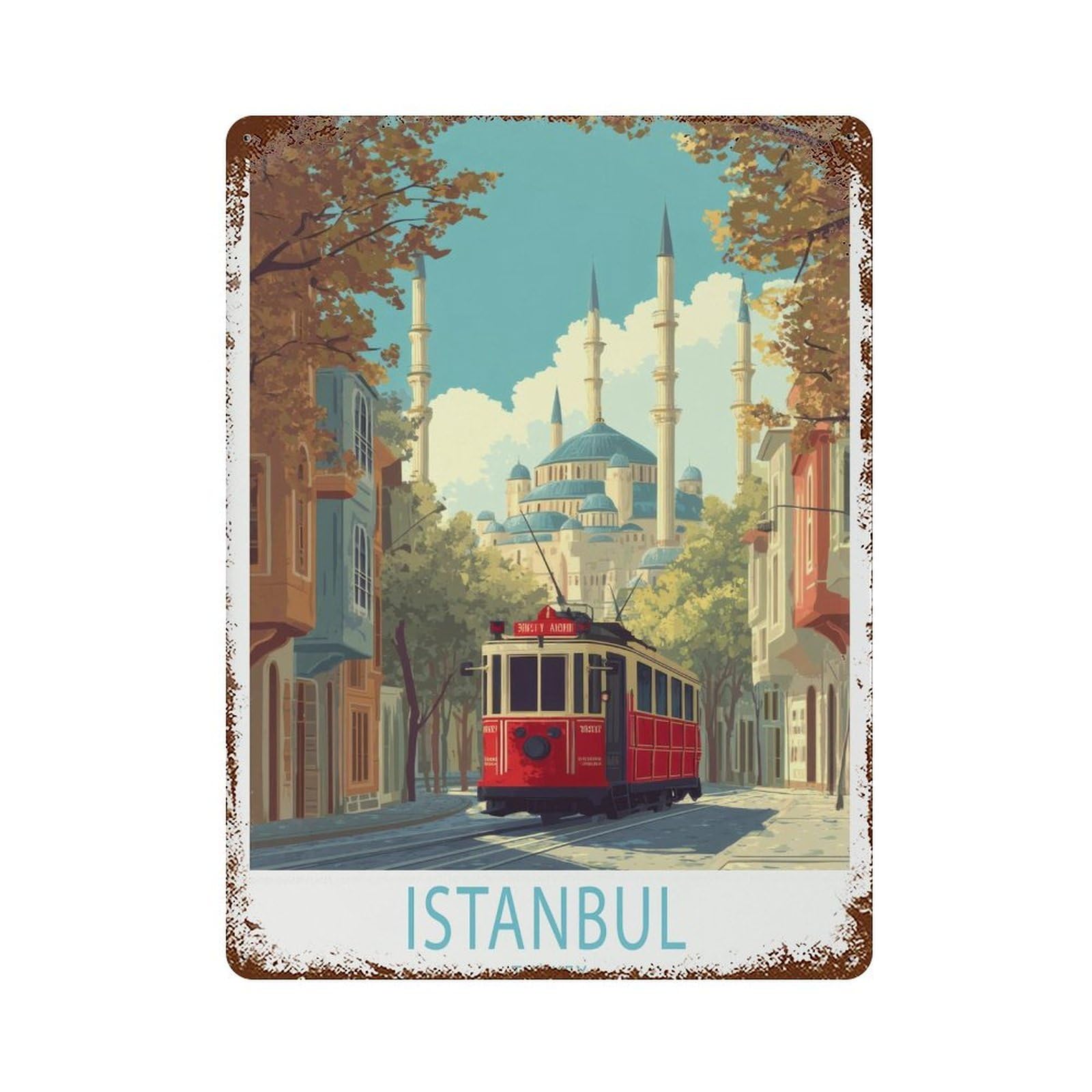 xiaoxiaoshen Istanbul Travel Historic Tram Turkey Skyline Wall Decor Art Metal Tin Poster Modern Home Decor Art Home Bar Shop Decorations Vintage Sign 40x30cm