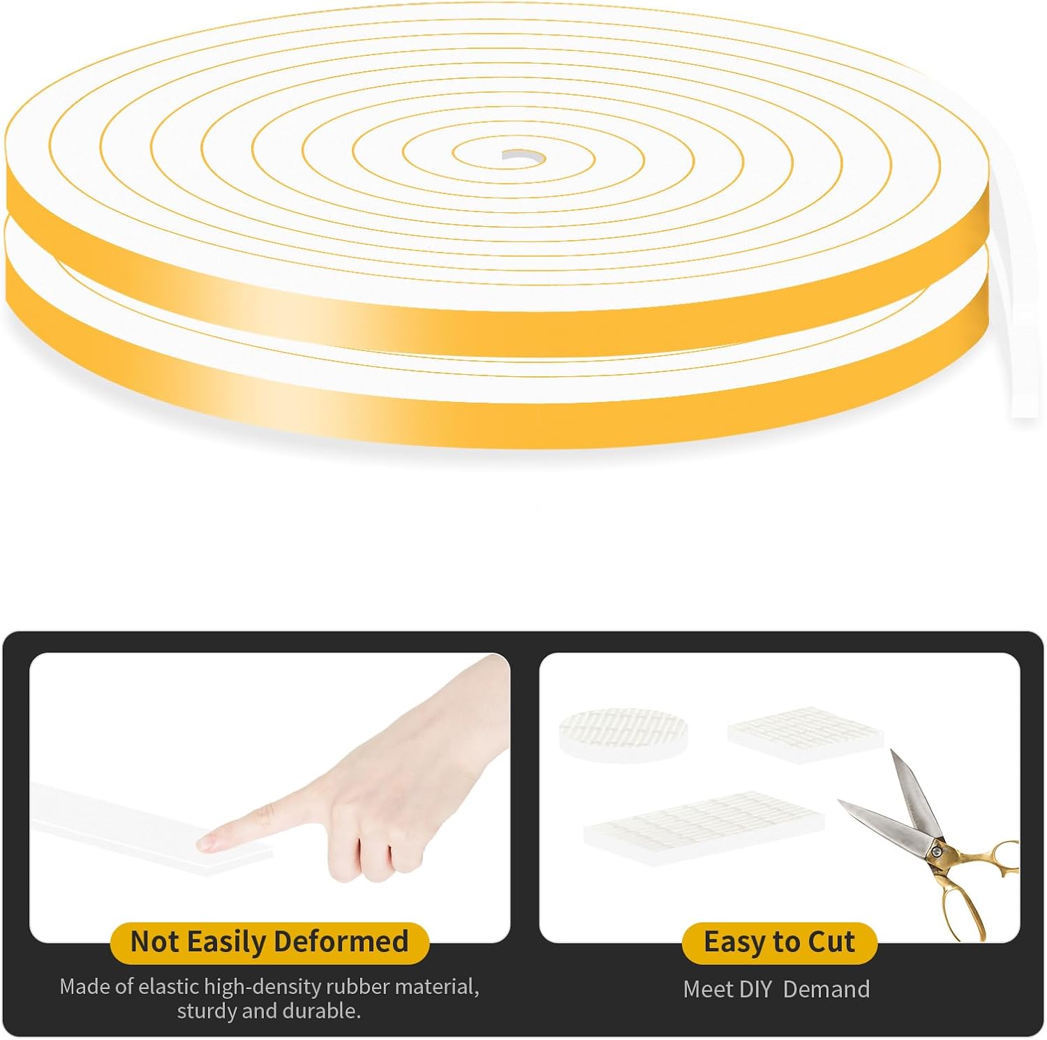 Weather Stripping Door Seal Strip,Door Weather Stripping,Strong Adhesive, Weatherproof, Reduce Noise for Doors and Windows（Black,3/8 in x 3/8 in x 33Ft & White,3/8 in x 3/8 in x 33Ft Bundle）