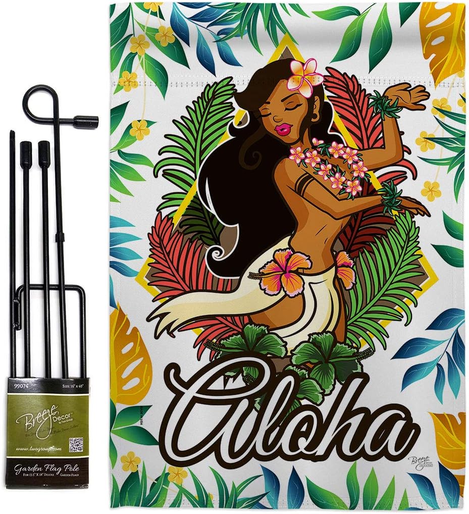 Hula Girl Burlap Garden Flag Summertime Fun and Sun Beach Pool Luau Tropical Party Season Outdoor Sunny Small Decorative Gift Yard House Banner Double-Sided Made In USA 13 X 18.5