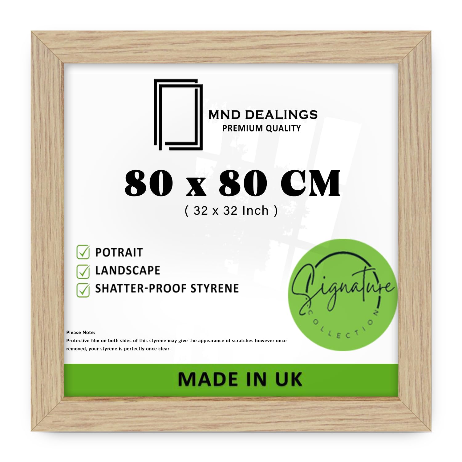 MND Dealings | Wood Finish Poster Frame (80 x 80 CM) MDF Picture Frame for Wall Décor, Home & Office Interiors, Classic Design with Elegant Texture [ Oak ]