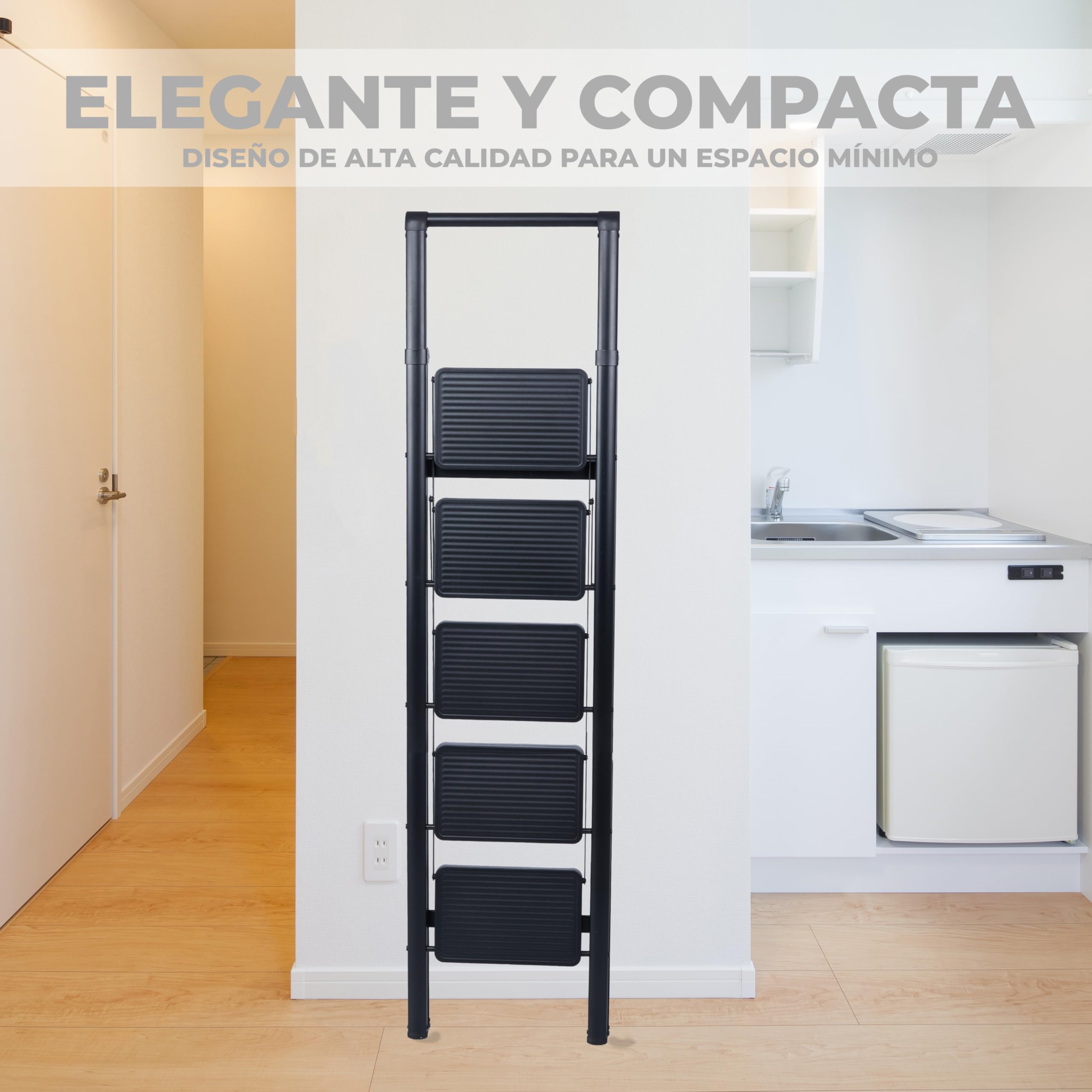 UZIRO Escalera Plegable 5 Peldaños, Antideslizante, Compacta, para Hogar Cocina Oficina