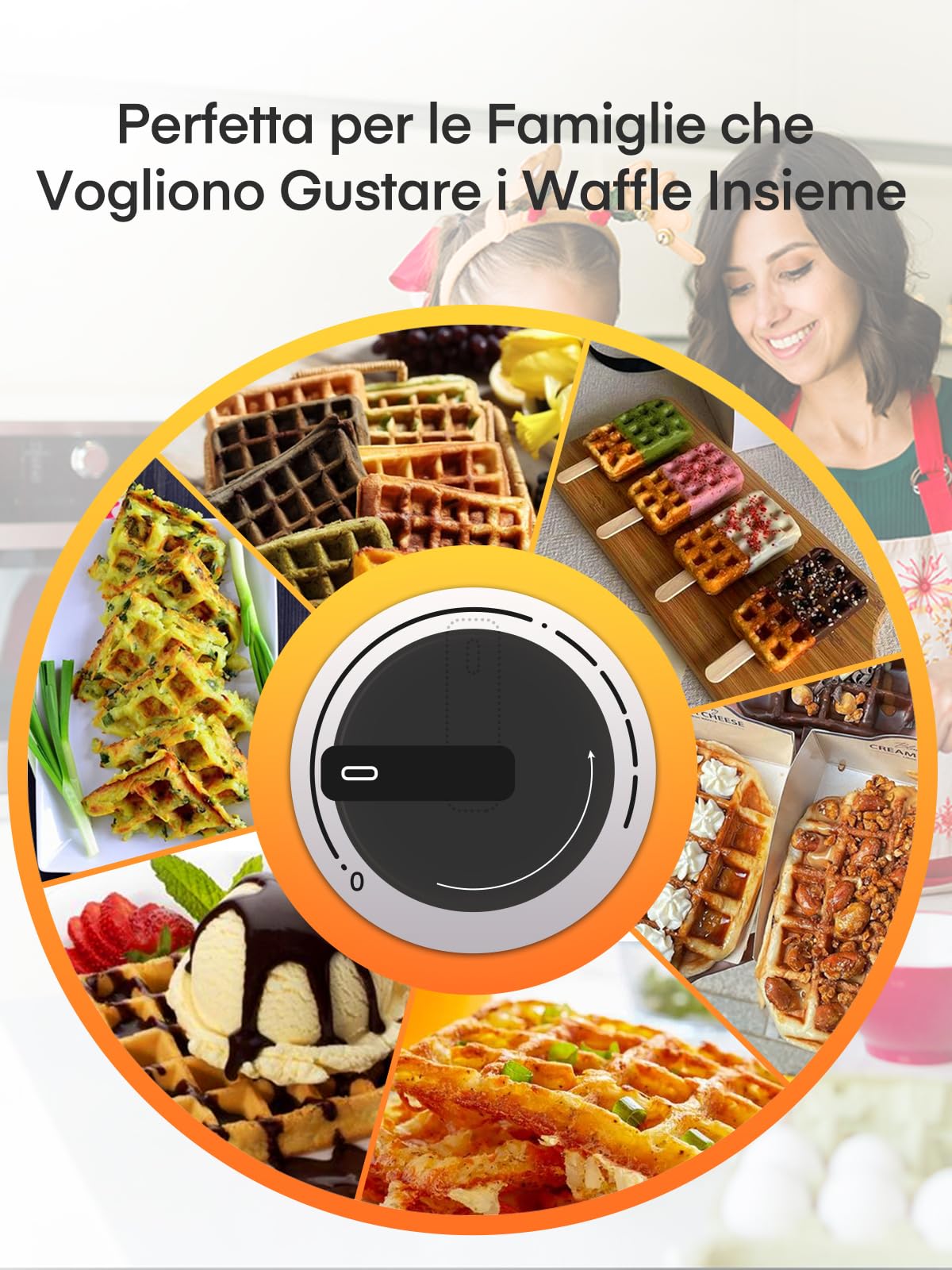 FOHERE Piastra per Waffle Belga, Macchina per Waffle Quadrato, Antiaderente a 4 Fette, Rivestimento Antiaderente, 5 Pulsanti di Doratura Indicatori Luminosi, 1200W Waffle Maker