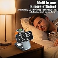 Vista 6 de Estación de carga plegable 3 en 1 para iPhone 16e/16/15/14/13/12 compatible con Apple Watch 10/9/8/7/6/5/4/3 Ultra, estación de carga inalámbrica