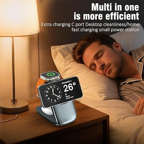 Miniatura 6 de Estación de carga plegable 3 en 1 para iPhone 16e1615141312 compatible con Apple Watch 109876543 Ultra, estación de carga inalámbrica para Airpods43