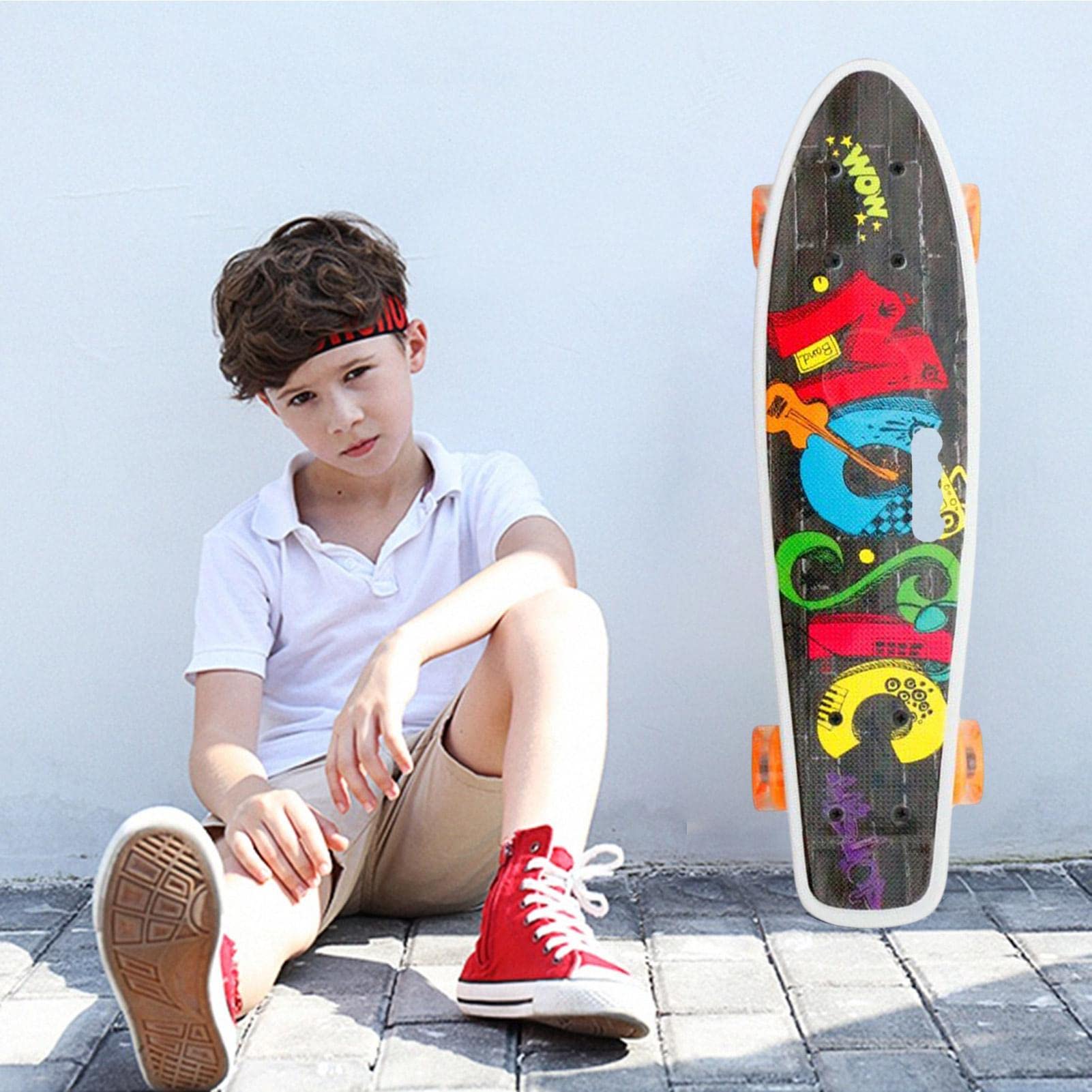 Monopatín para niños,Monopatín de Cuatro Ruedas de pez pequeño de 22 Pulgadas para niños | Juguetes de Patinaje para Principiantes con absorción de Impacto para niños, niñas, niños,