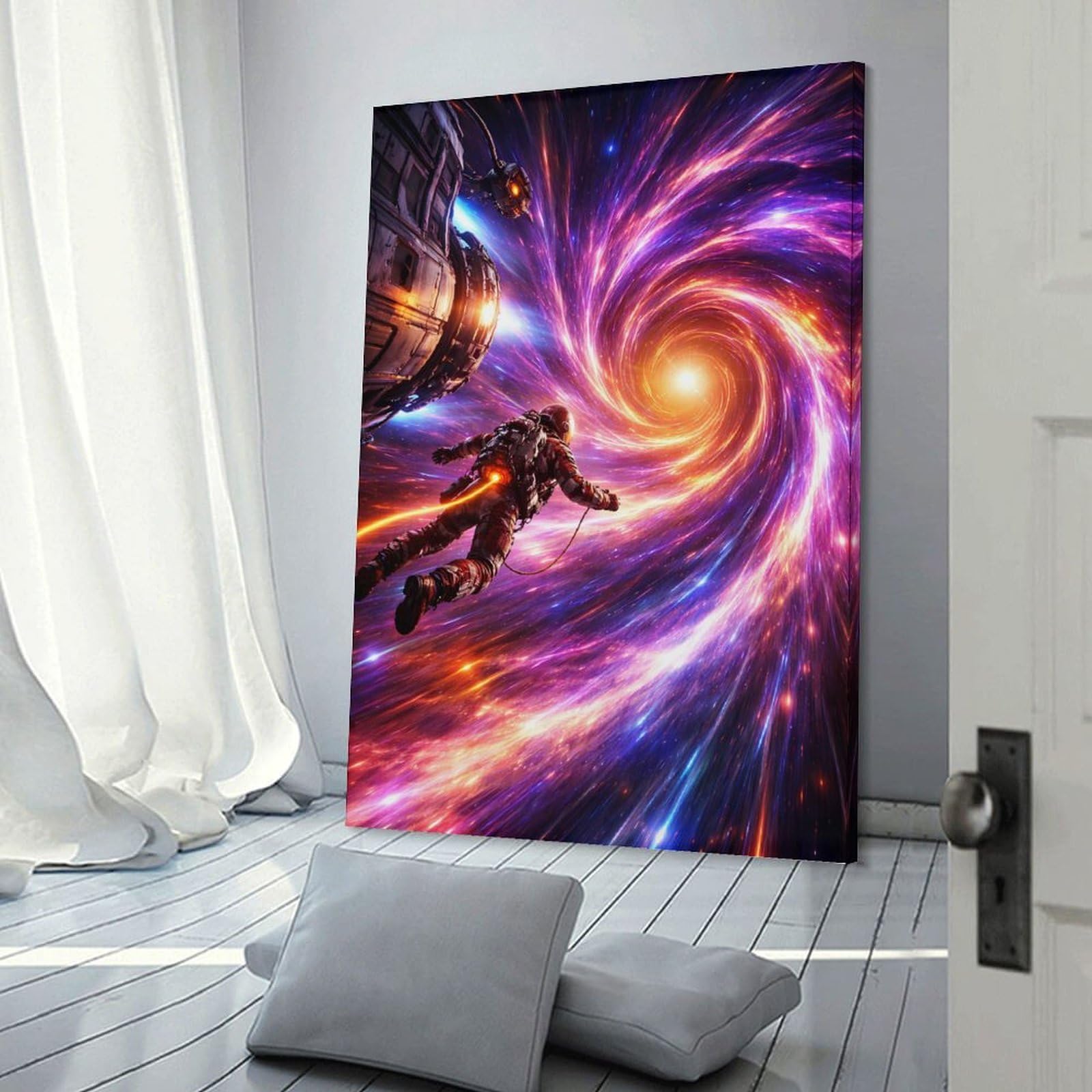 Junmoney Astronaut Entering A Cosmic Wormhole Wall Art Print 12x18inch(30x45cm), for Living Room, Bedroom Or Home Office, Thoughtful Wall Decor for Art Lovers