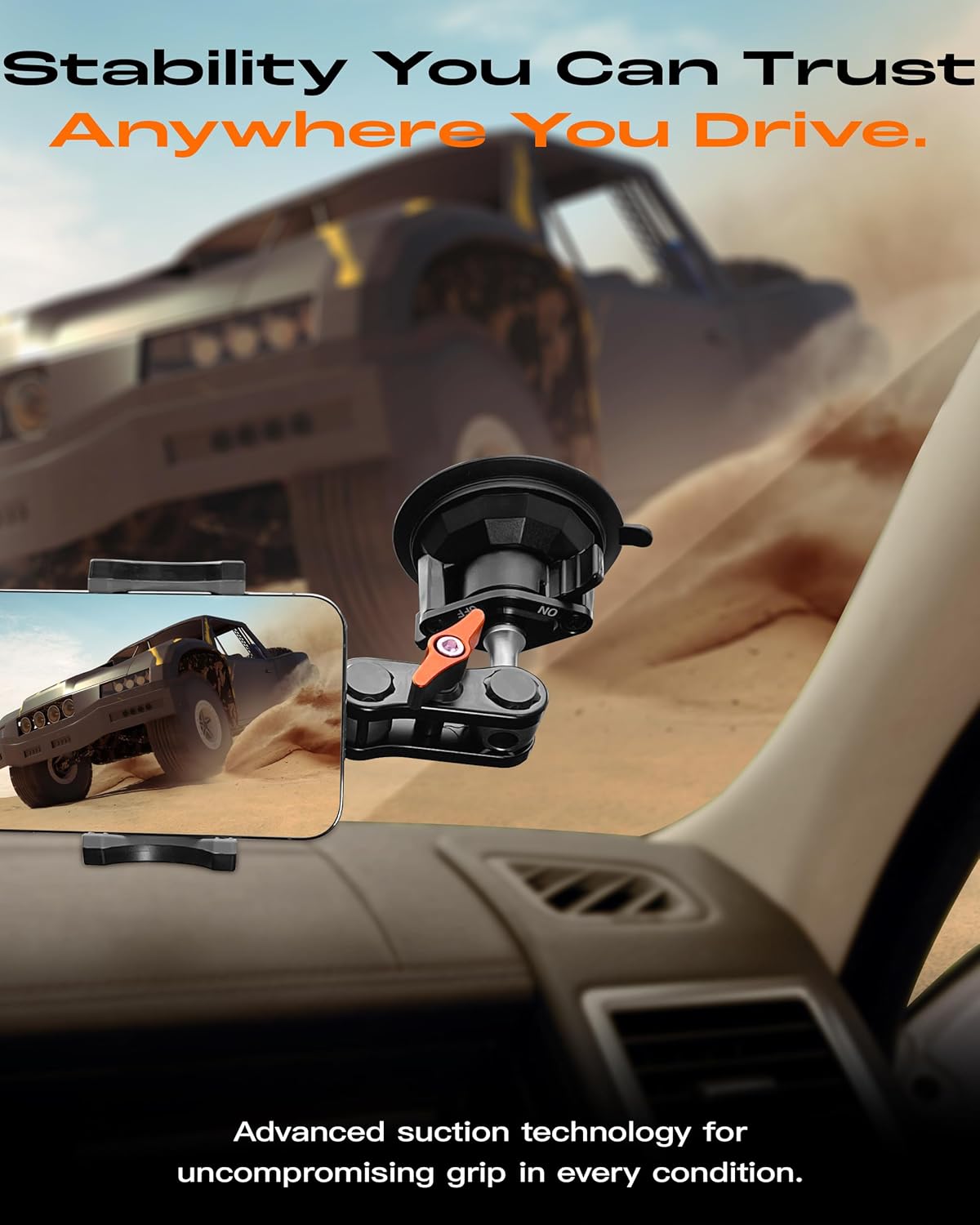 chubbycable ChubbyGrip Pro Dash Mount Premium Metal Knobs Phone Holders for Your Car 360° Rotation Suction Cup Phone Mount for Dashboard Windshield, ChubbyGrip Pro (Clamp),Orange