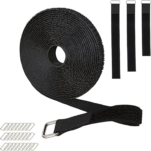 Bridas reutilizables de 1 x 16 pies con 25 hebillas de metal, correas de gancho y bucle ApexOne de 1 pulgada de ancho, correas ajustables de corte a