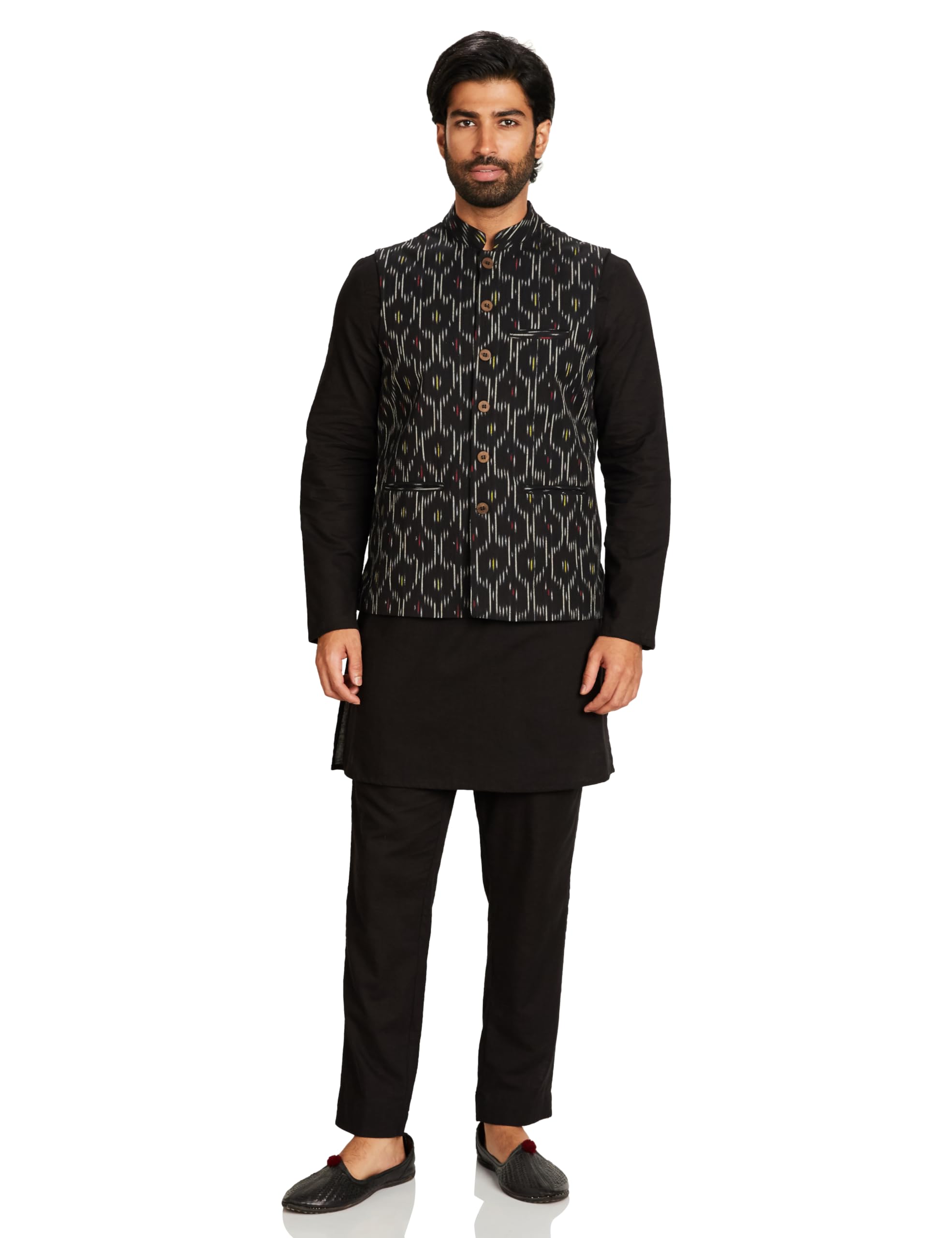 Men's Floral Regular Cotton Nehru Jacket Kurta Pant Set (3pcs)