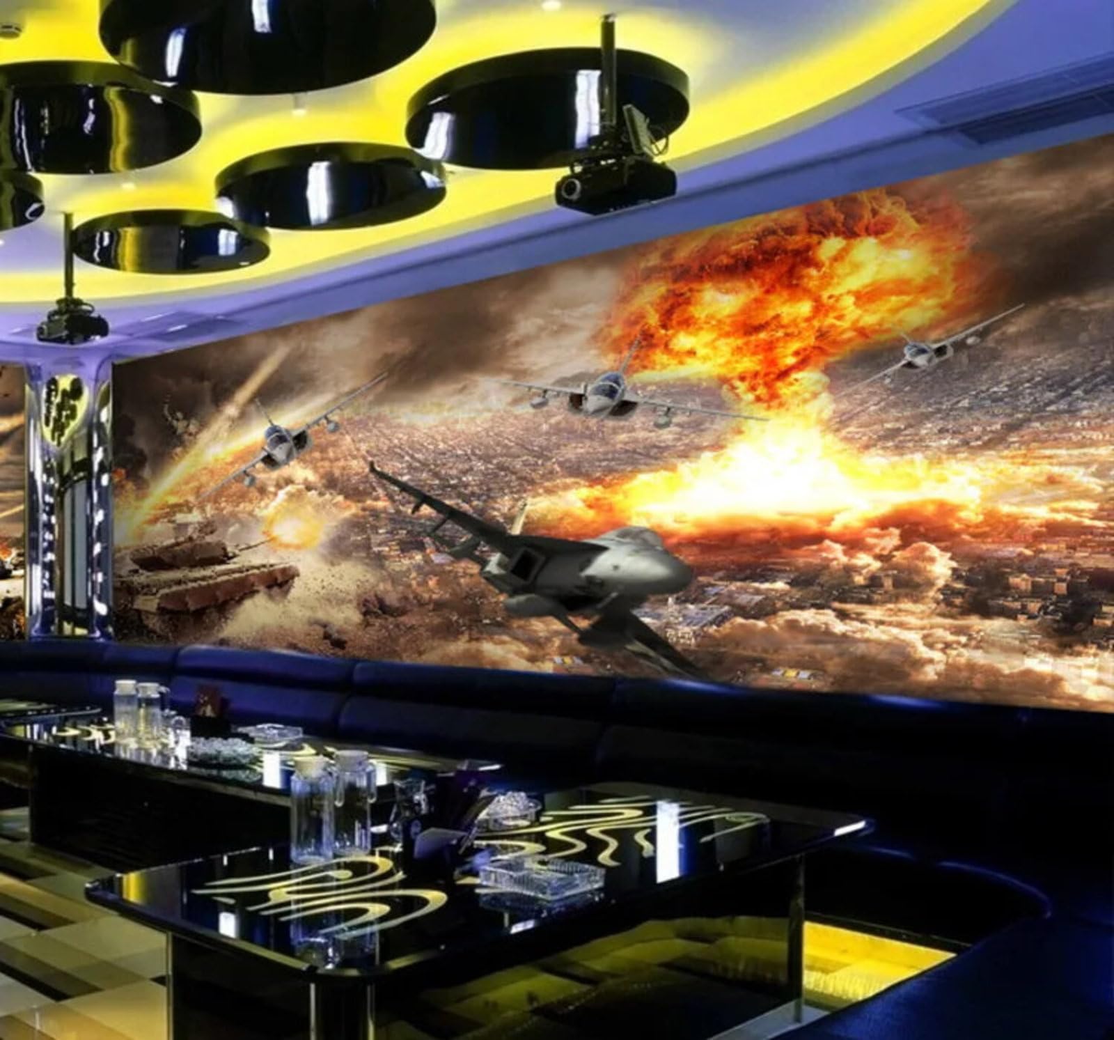 Xlming 430Cm×300Cm(B×H) Creative Three Dimensional Aeroplane Flames Sky 3D Wallpaper Silky Texture Home Study Office Grey Dining Room Sofa Bedroom Living Room Tv Backdrop-430Cm×300Cm