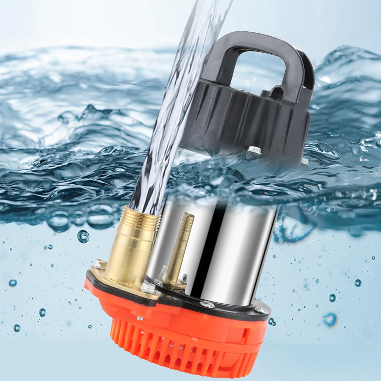 24V DC Submersible Pump, Stainless Steel Housing, Centrifugal Impeller, Large Flows Solar Deep Well Pump, 8m High for Gardening, Swimming Pools, Industrial and Mining Drainage