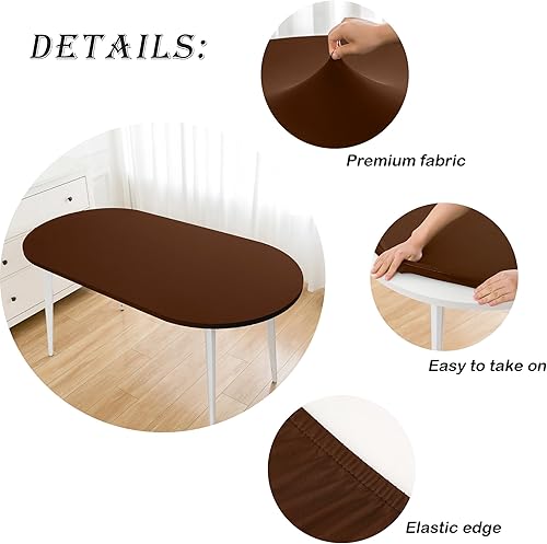 Miniatura 3 de Wolkemer Mantel ovalado ajustable de spandex elástico marrón, cubierta para mesa de cóctel con borde elástico, tapa superior para comedor, boda,