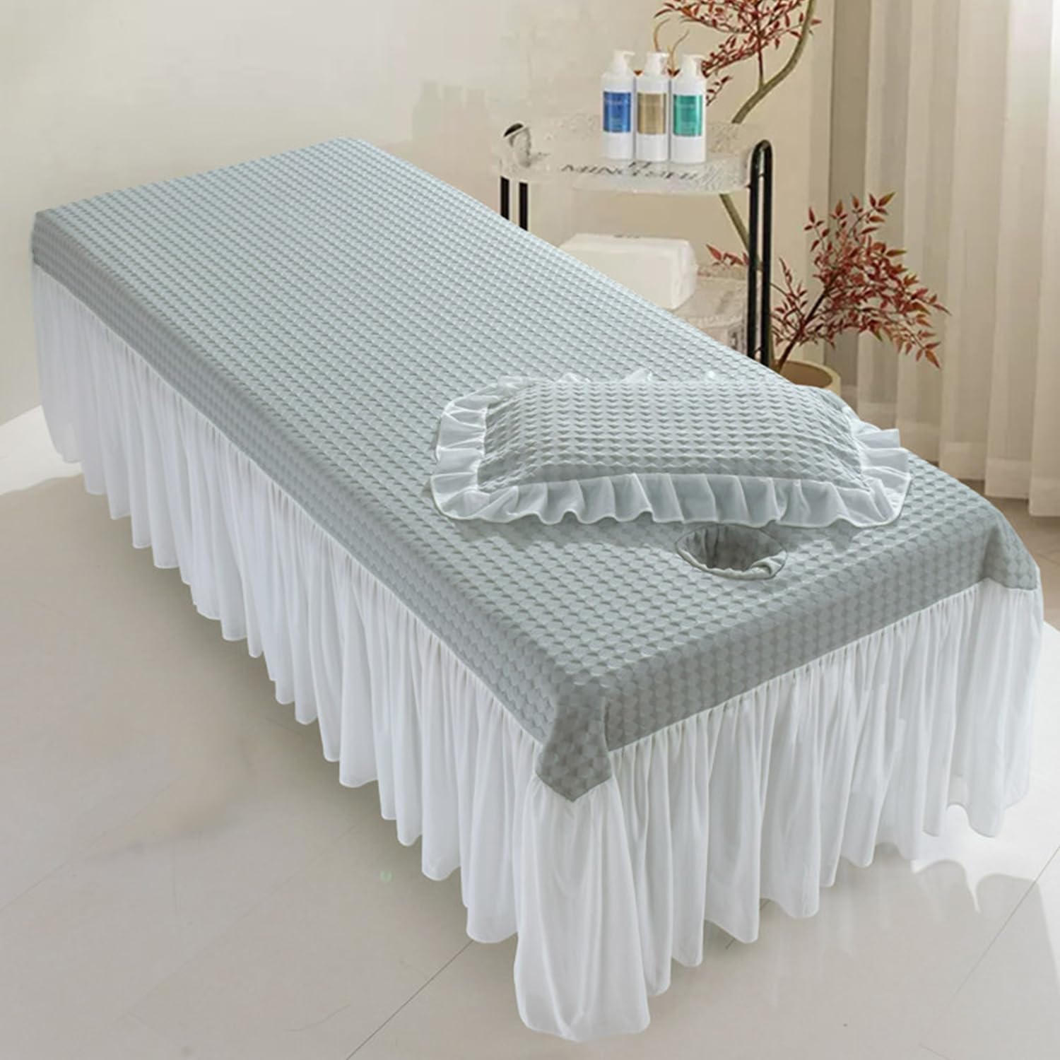 LDLCYCN Cooling Beauty Massage Table Cover with Skirt Spa Bed Skirt with Face Hole