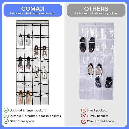 Miniatura 4 de Organizador de zapatos con 28 bolsillos grandes sobre la puerta, organizador de zapatos colgante para puerta, bolsa de almacenamiento de zapatos de