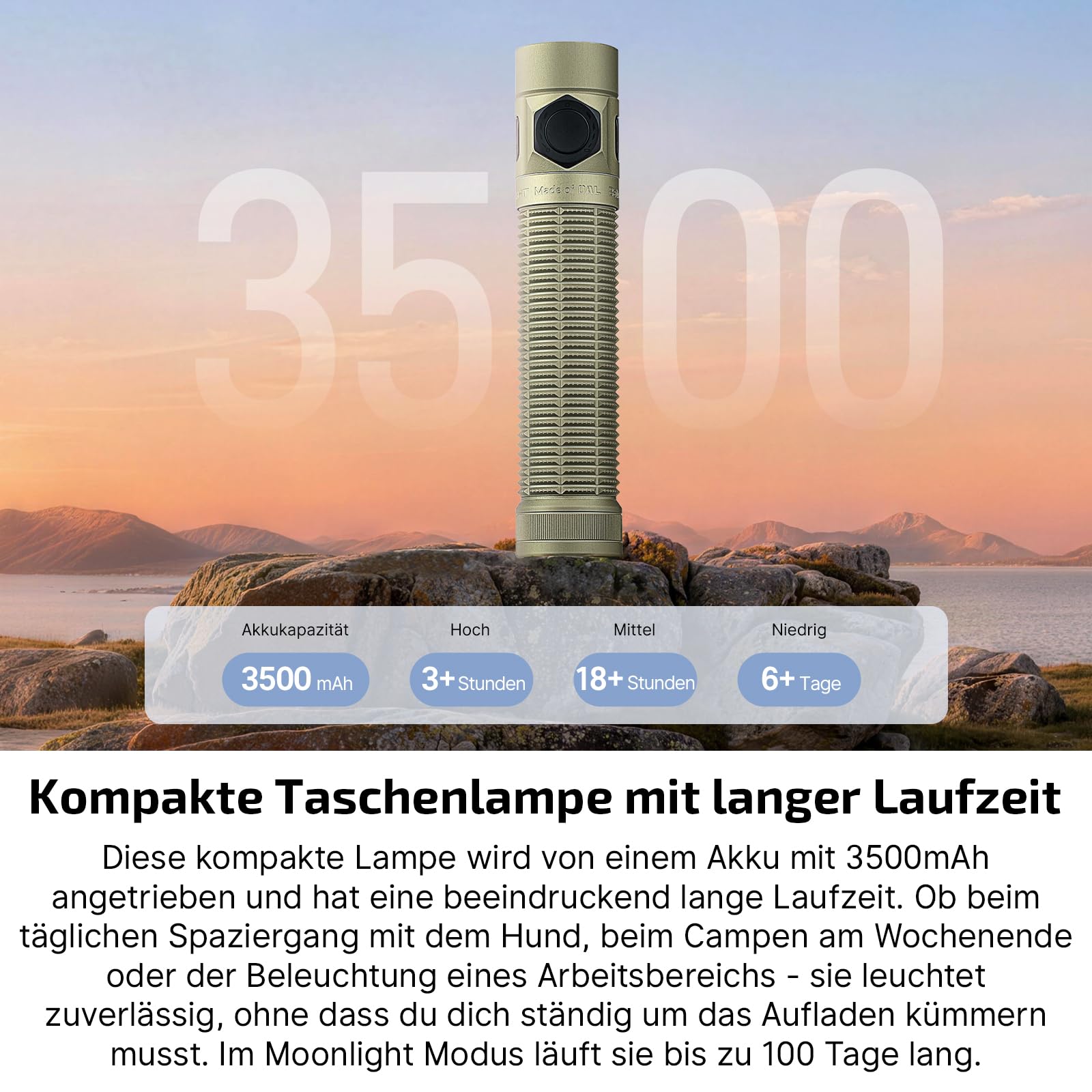 OLIGHT Baton Ultra LED Taschenlampe Aufladbar 1800 Lumen mit 6 Lichtmodi | Taschenlampen mit Zwei Lademethoden Kompakte Handlampe mit Reinweißem Licht IPX8 Wasserdicht für Outdoor Notfall Arbeit