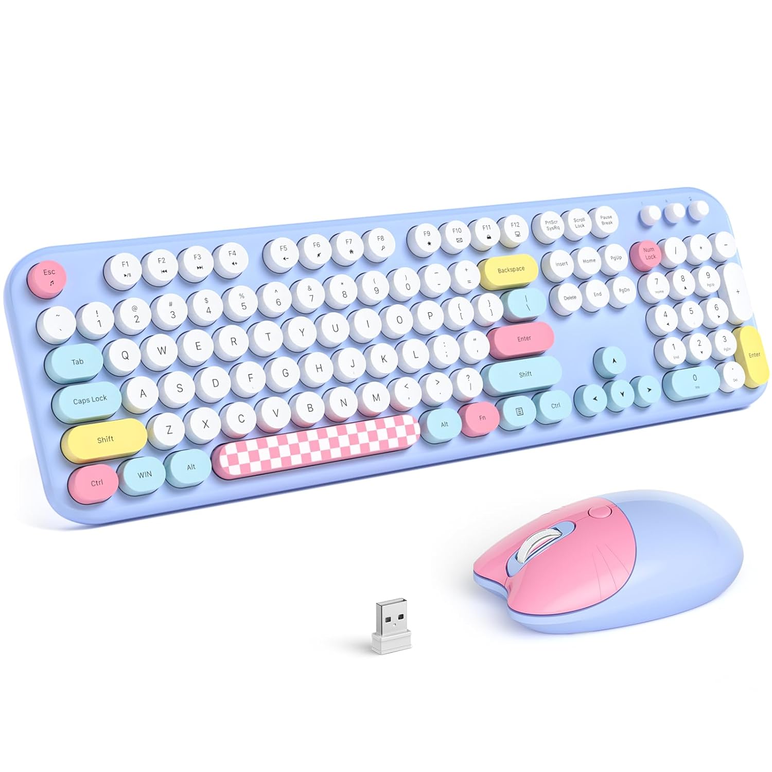 MOFII Wireless Keyboard and Mouse Combo - 2 4GHz Full-Size Retro Typewriter Keyboard with Round Keys 3 Level