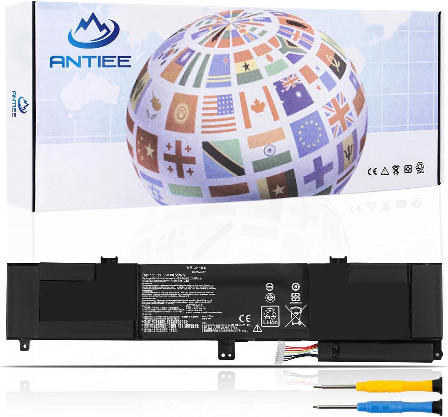 ANTIEE C31N1517 Laptop Battery Compatible with ASUS VivoBook Flip Q304 Q304U Q304UA Q304UAK Q304UJ Q303UA Q304UAKP TP301 TP301U TP301UA TP301UJ 0B200-01840000 0B200-01840100 11.55V 55Wh