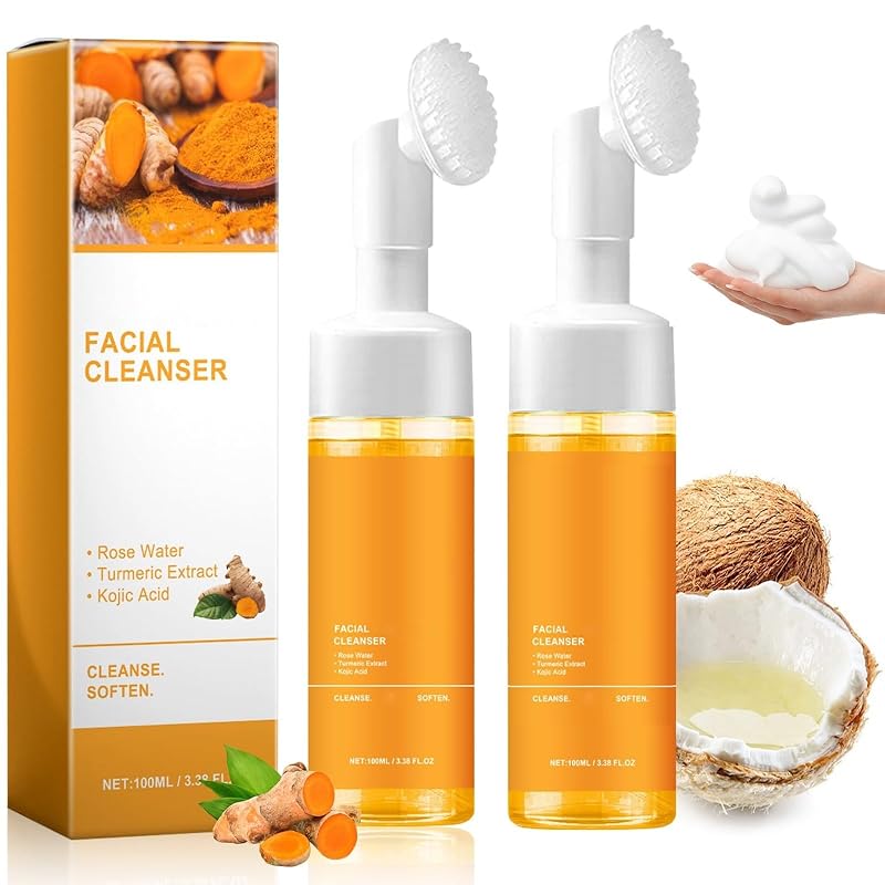 Axnzp Conjunto com 2 limpadores faciais espumantes de cúrcuma com escova