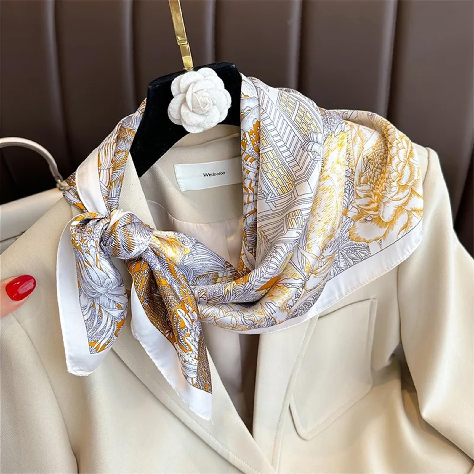 Bufandas, Pañuelo Cuadrado de Seda con Estampado Floral for Mujer, pañuelo satén diseño for la Cabeza(Color 62)