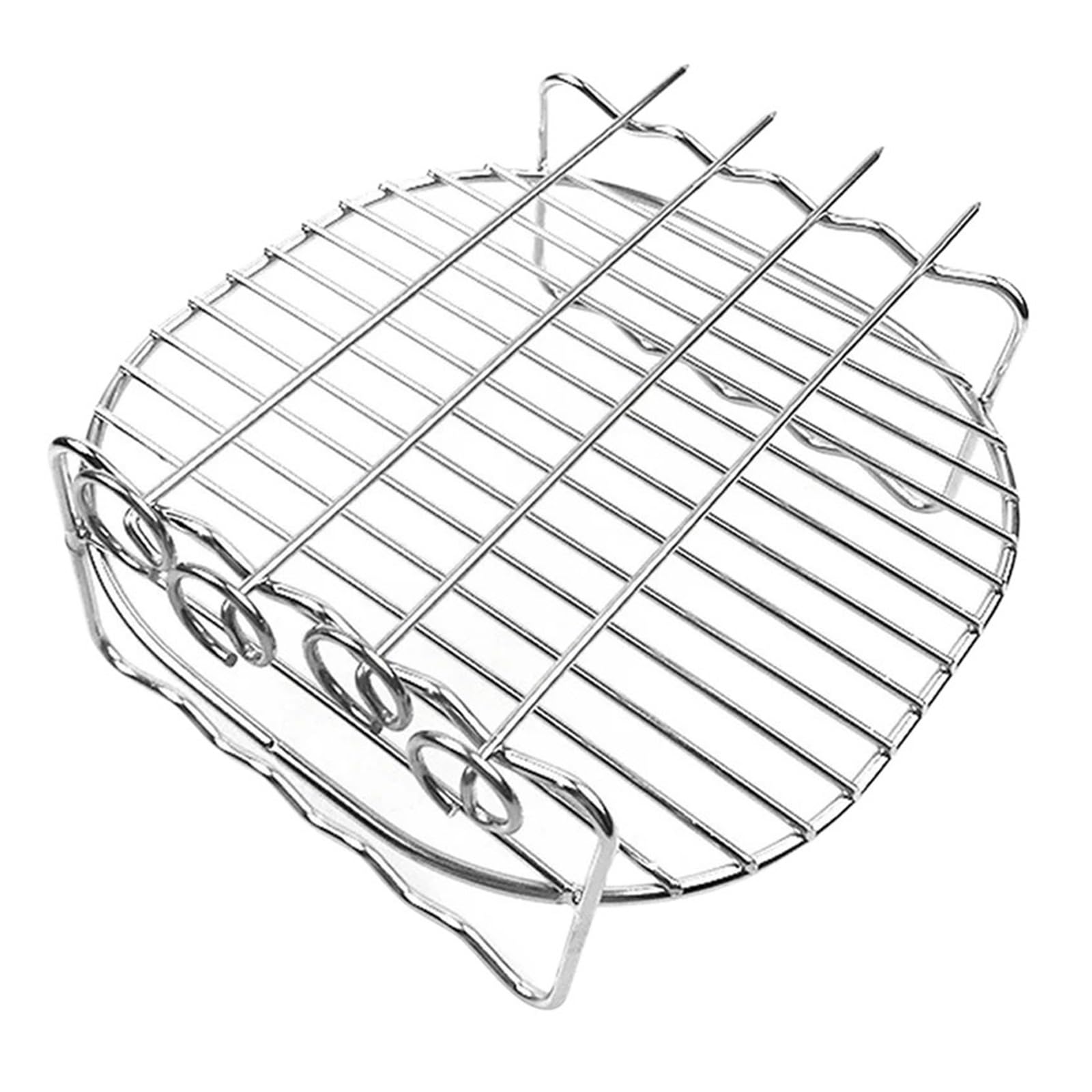 Juego de rejillas for freidora aire 7 pulgadas, versátil, doble capa, con brochetas y soporte for escurrir aceite al vapor for cocina(6 inch 3 needle)