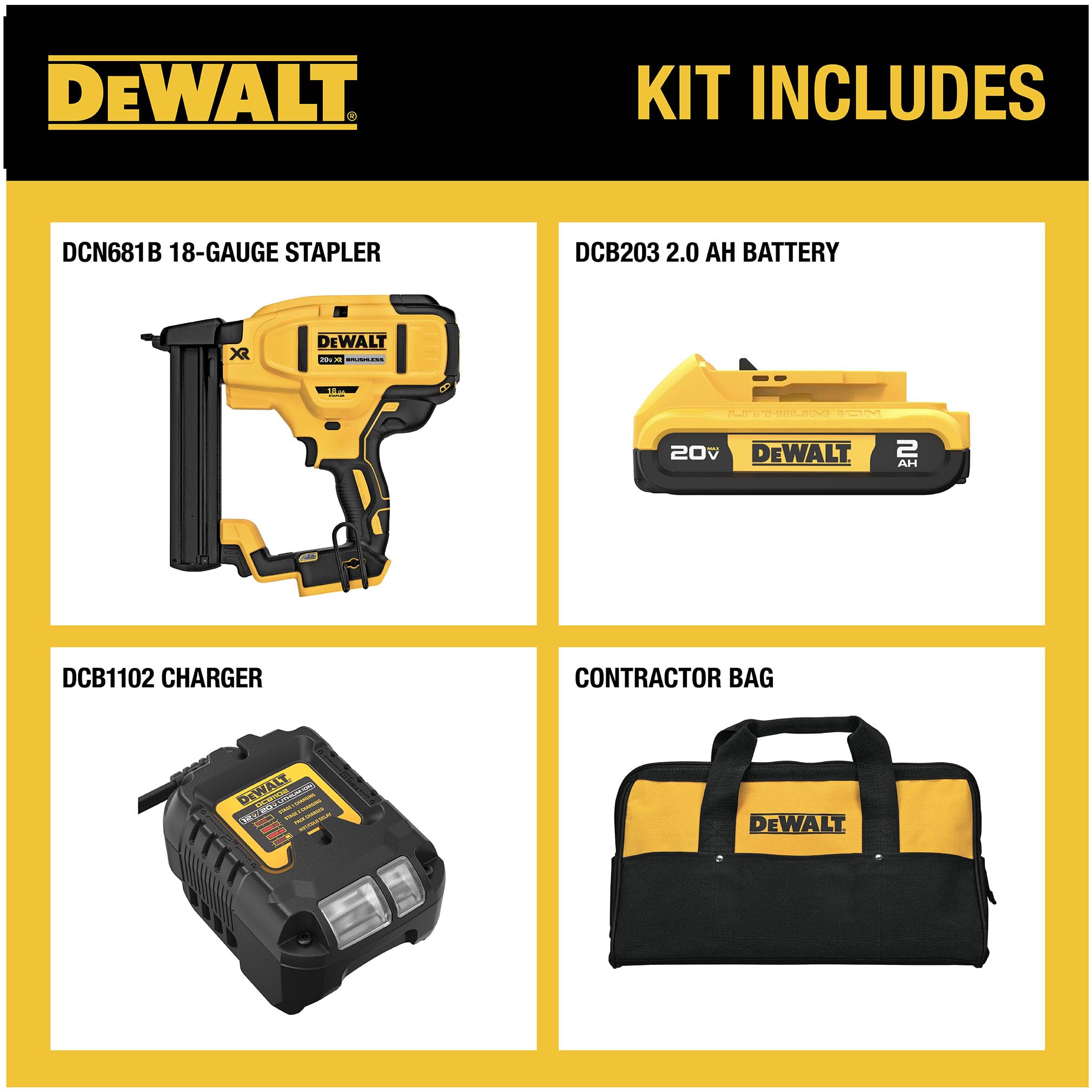 DEWALT DCN681D1 20V 18Ga Stapler Kit
