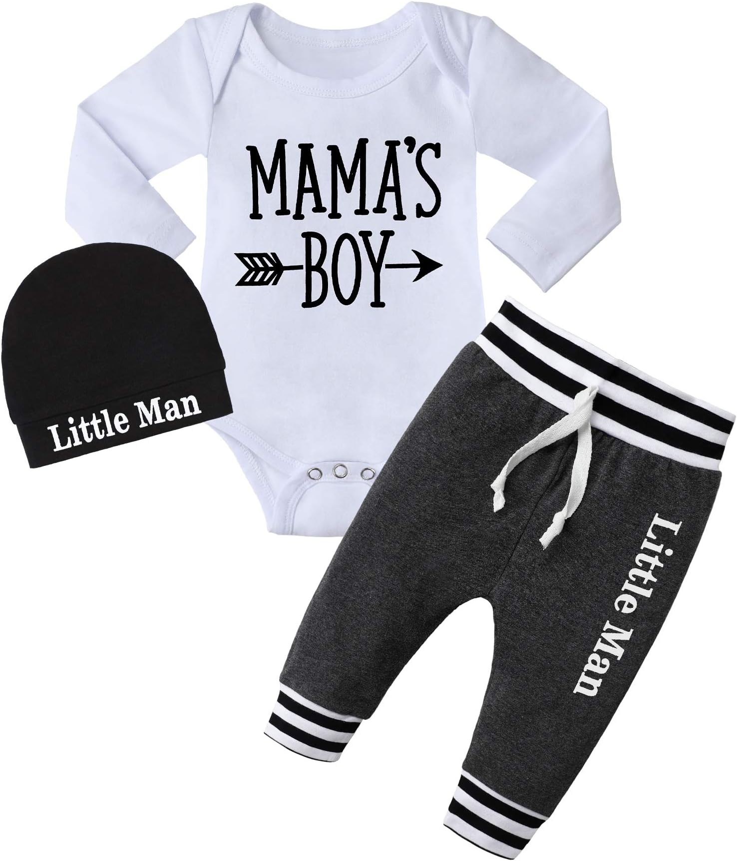 FommyNewborn Baby Boy Clothes New to The Crew Letter Print Romper+ Pants+Hat 3PCS Outfit