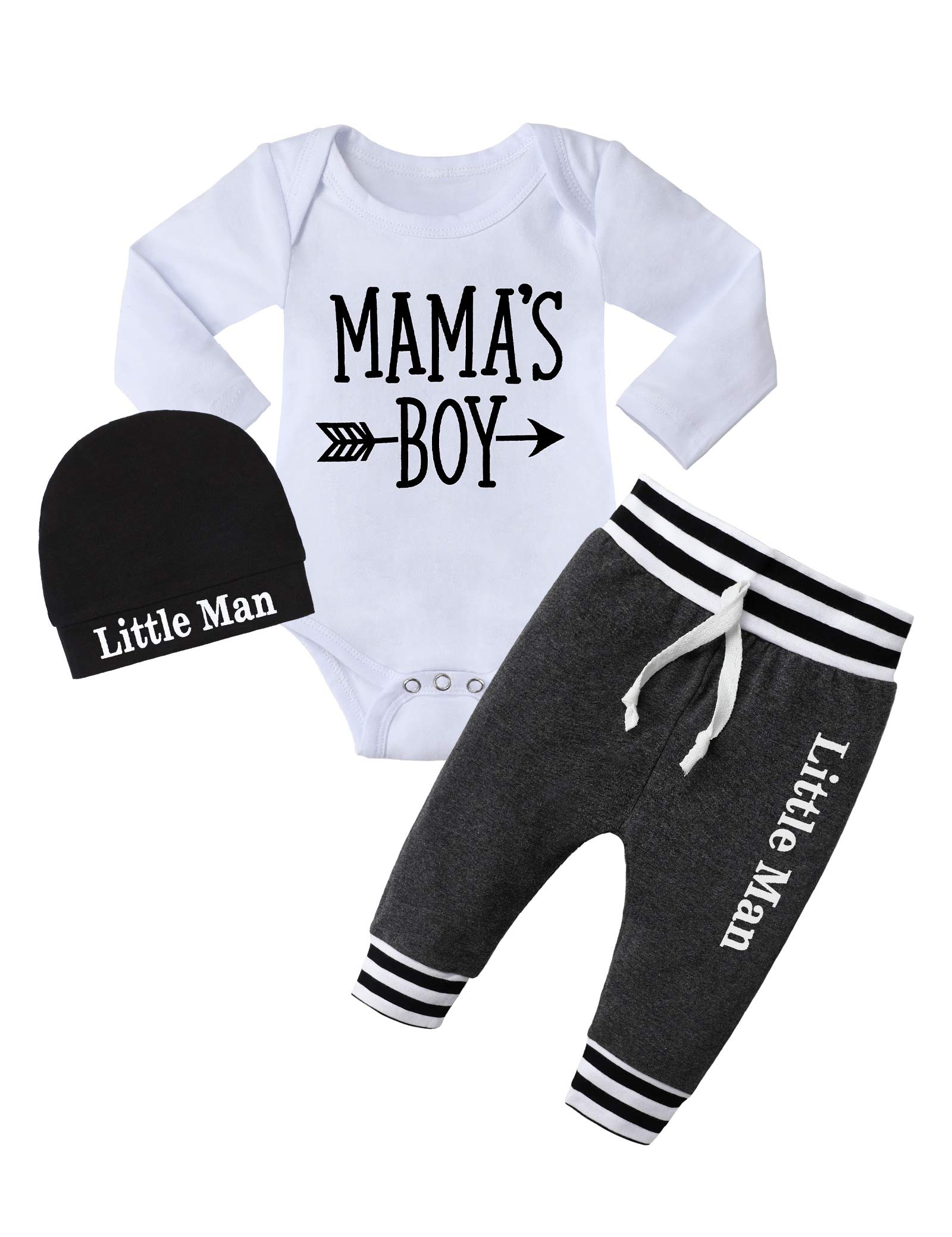 FommyNewborn Baby Boy Clothes New to The Crew Letter Print Romper+ Pants+Hat 3PCS Outfit