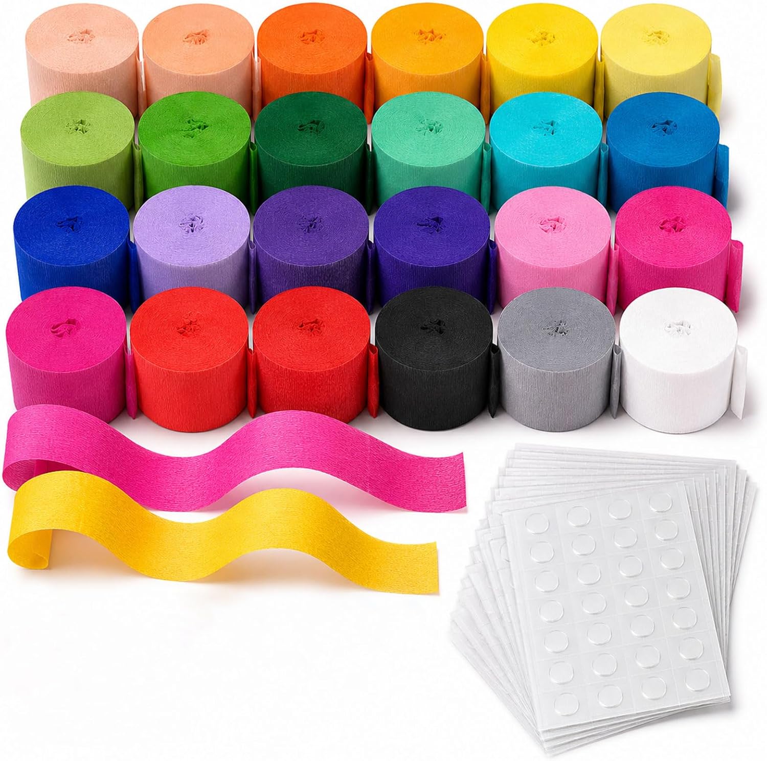 24 Rolls Colorful Crepe Paper Streamers 33Ft/Roll with Glue Point | for Party Decor, DIY Crafts & Festivals
