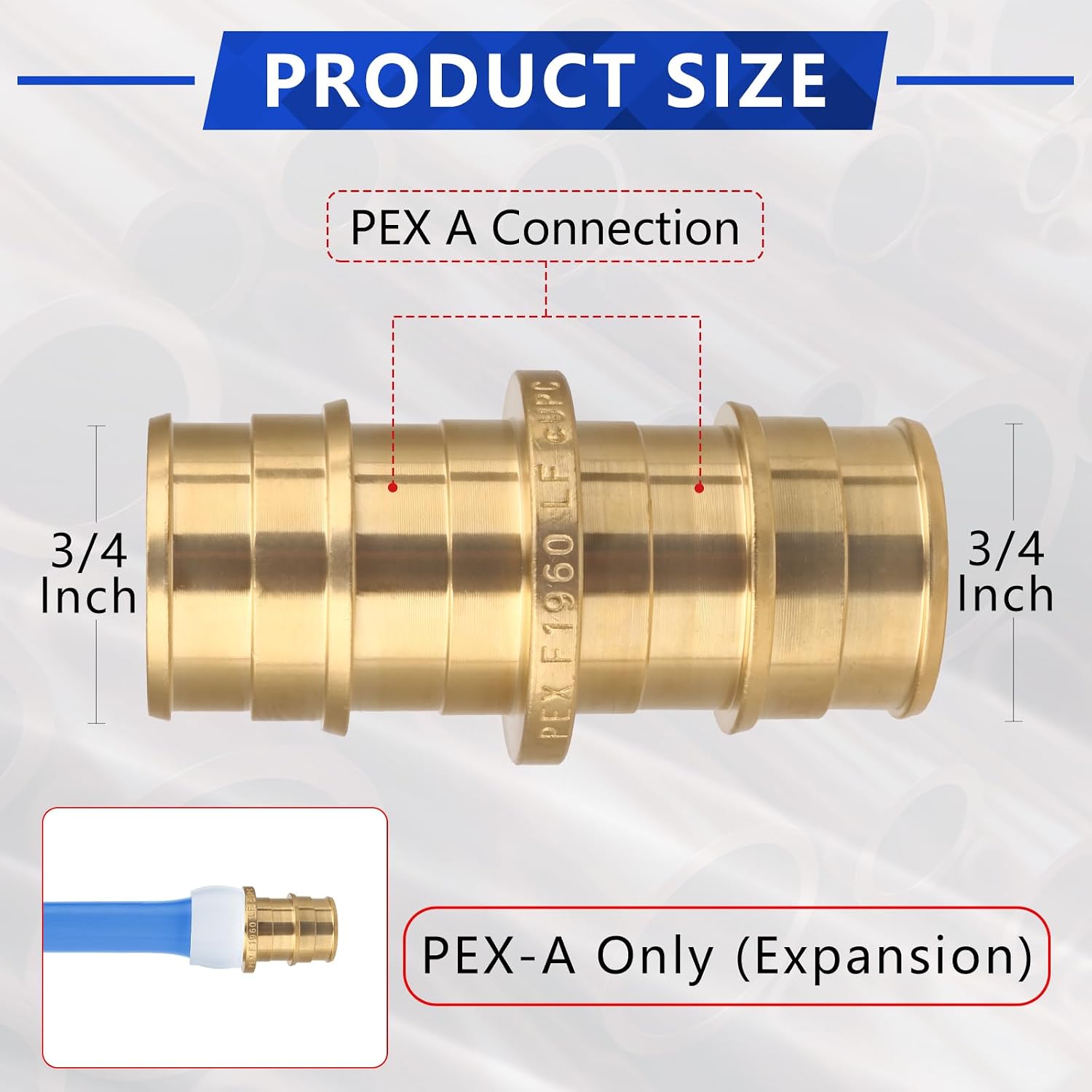 (10-Pack YVSKM) 3/4" PEX-A Straight Coupling Expansion Fitting, Lead-Free Brass Full Flow Connector, ASTM F1960 & cUPC Certified for Residential Hot & Cold Water and Radiant Heating Systems