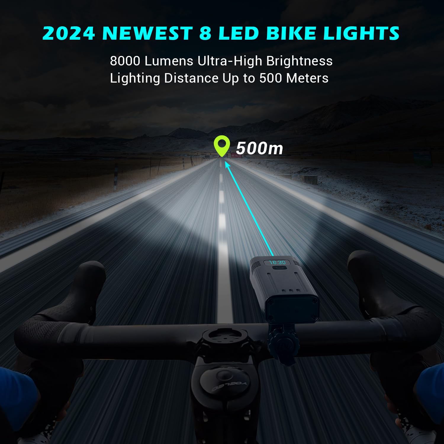 Lumiere Velo 8000 Lumens Lampe Velo 8 LED Puissantes 6400mAh Eclairage Velo Rechargeable USB C