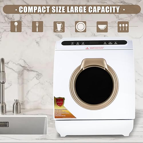 Miniatura 7 de Encimera portátil para lavavajillas con tanque de agua integrado de 7 L, 5 programas de lavado Lavavajillas de encimera sin necesidad de conexión,