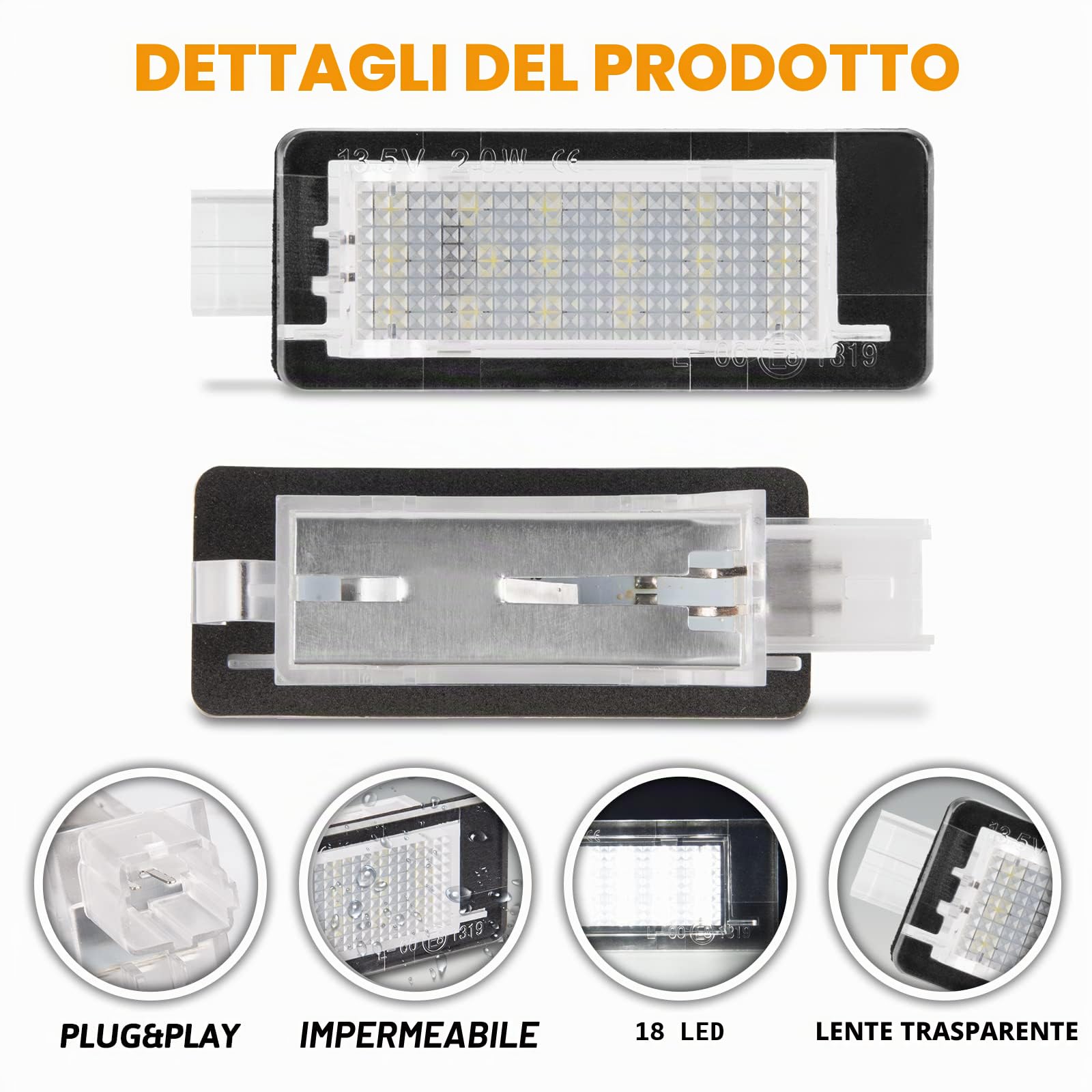 POPMOTORZ 2 Pezzi Luci targa, Luce targa a LED 18 LED 2835 SMD con Canbus Sesign Senza Errori Bianco Installazione Semplice per Renault Captur Clio 3 Clio 4 Espace 4 Fluence Laguna 3