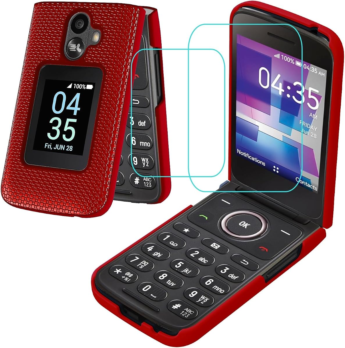 Case for TCL Flip 3 with 2*Screen Protector Full Body Protection | TCL Flip 3 TCL T435 2024 Phone Case Front Back Frosted PC Dual Layer Shockproof All Around Military Grade Design Red