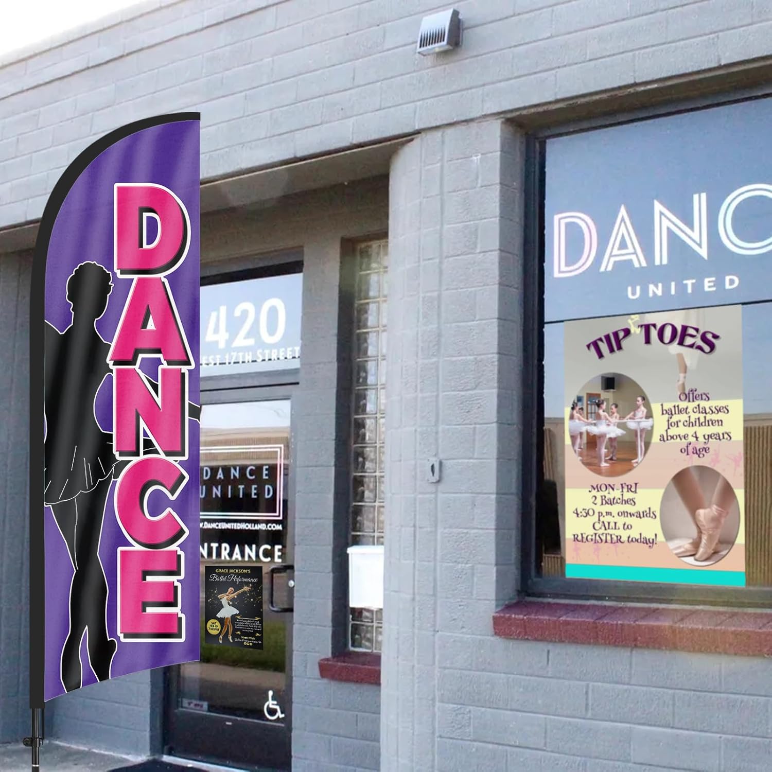 Dance Advertising Swooper Flag Banner, Dance Feather Flags with Pole and Ground Stake, Advertising Feather Banners Sign 8Ft for Dance Business