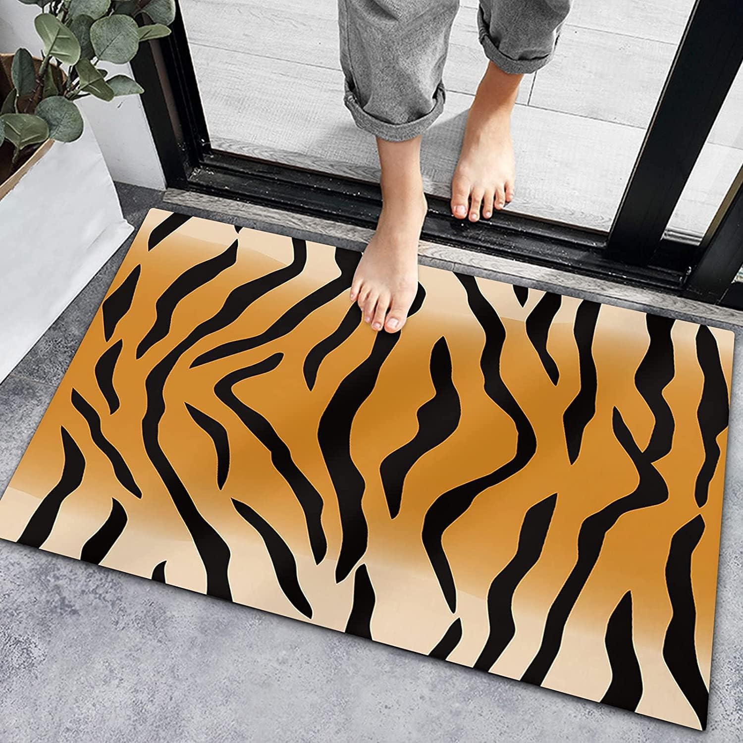 New Door Mats Orange Black Stripes Tiger Animal Skin Print Non Slip