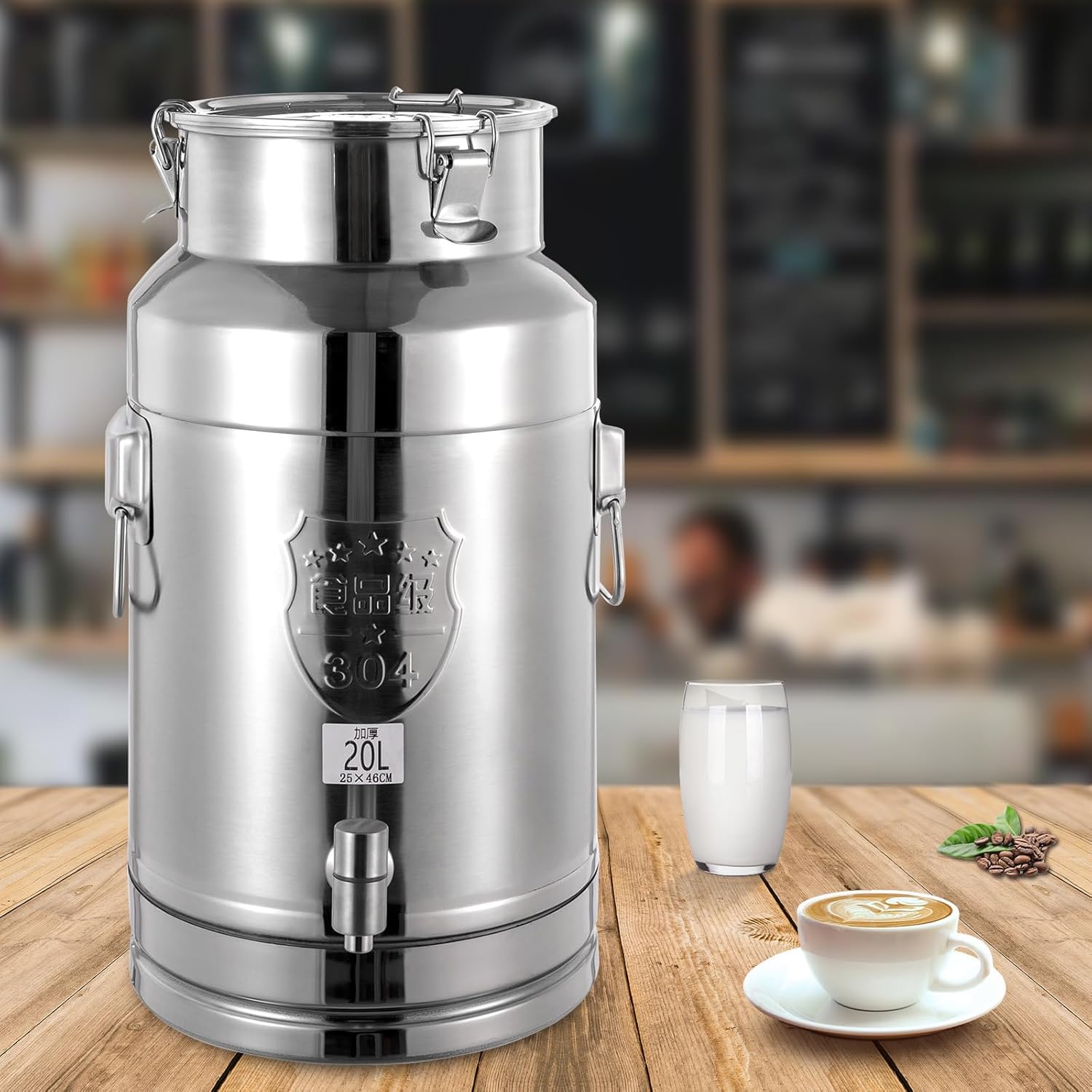 Beverage Drink Dispenser,304 Stainless Steel Milk Can,Metal Water Beverage Drink Dispenser with Spigot,for Milk,Coffee,Vinegar,Honey (20L)