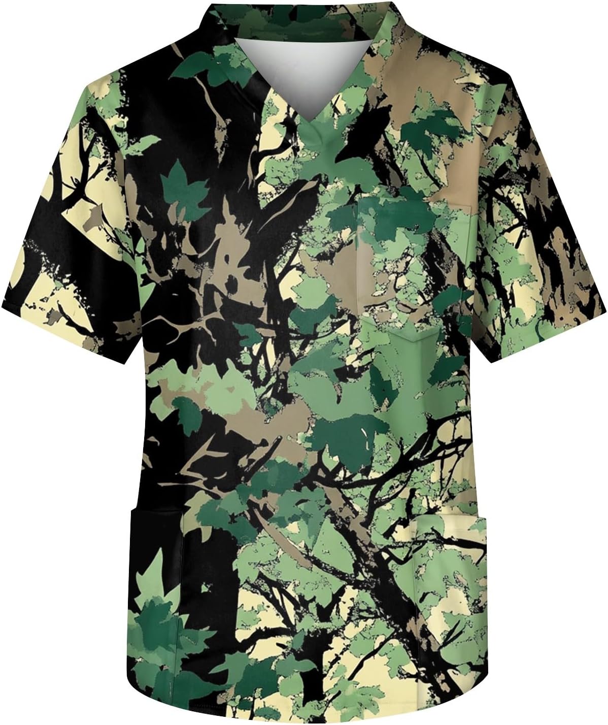 Men's Printed Scrubs Shirts Short Sleeve Spring Summer V-Neck Uniform Scrub Top with Pockets