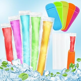 105 Popsicles Molds - 5 Ice Pop Sleeves 100 Disposable Popsicle Bags Sealable Freeze Sleeve for Fruit Snack, Yogurt Juice for Summer Party Edge Wrapped Leak - Proof Neoprene Family DIY
